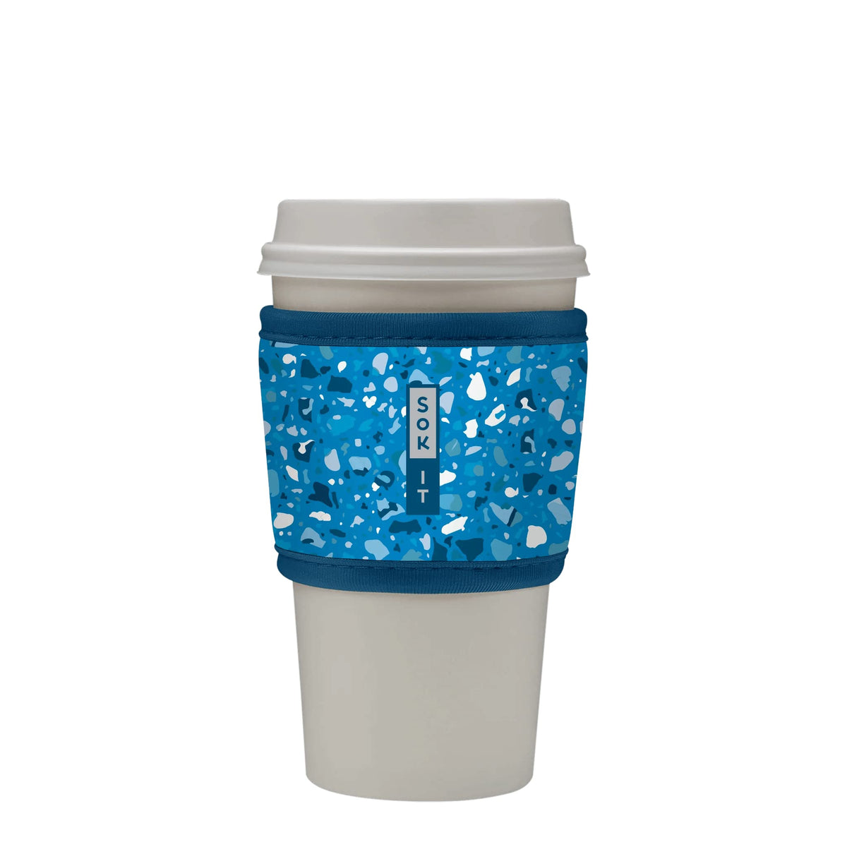 Sok It Hot Sok Reusable Neoprene Insulator Sleeve For Hot Coffee And Tea Cups (Sky Terrazzo, One Size Coffee Sleeve)