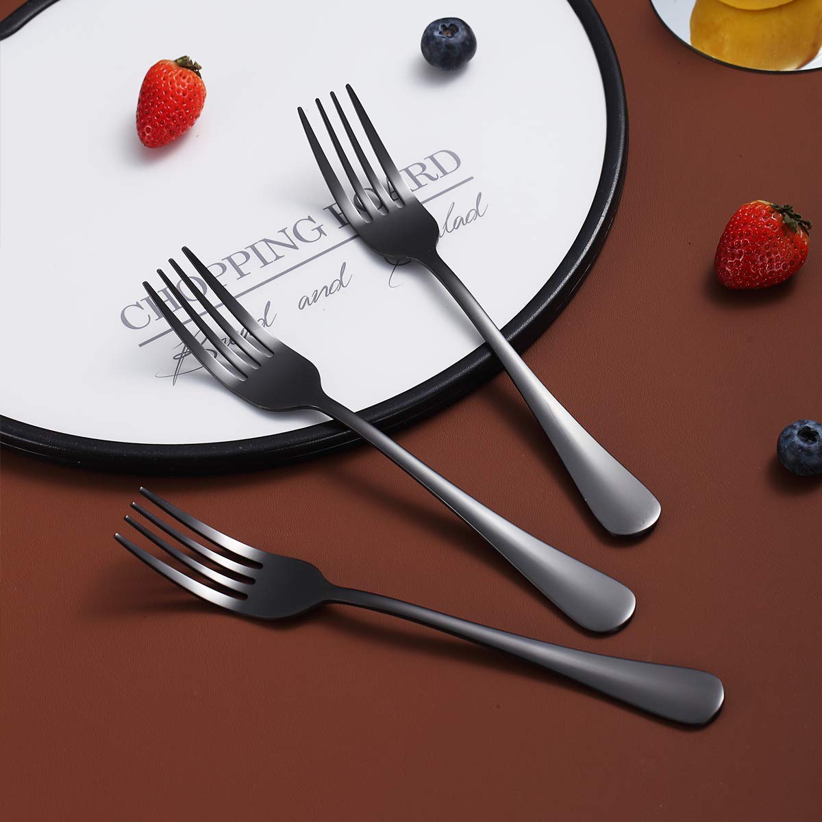 Black Dinner Forks Of 4, Berglander 7.9'' Stainless Steel Titanium Shiny Black Plating Fork Set, Forks And Spoons Silverware, Ta