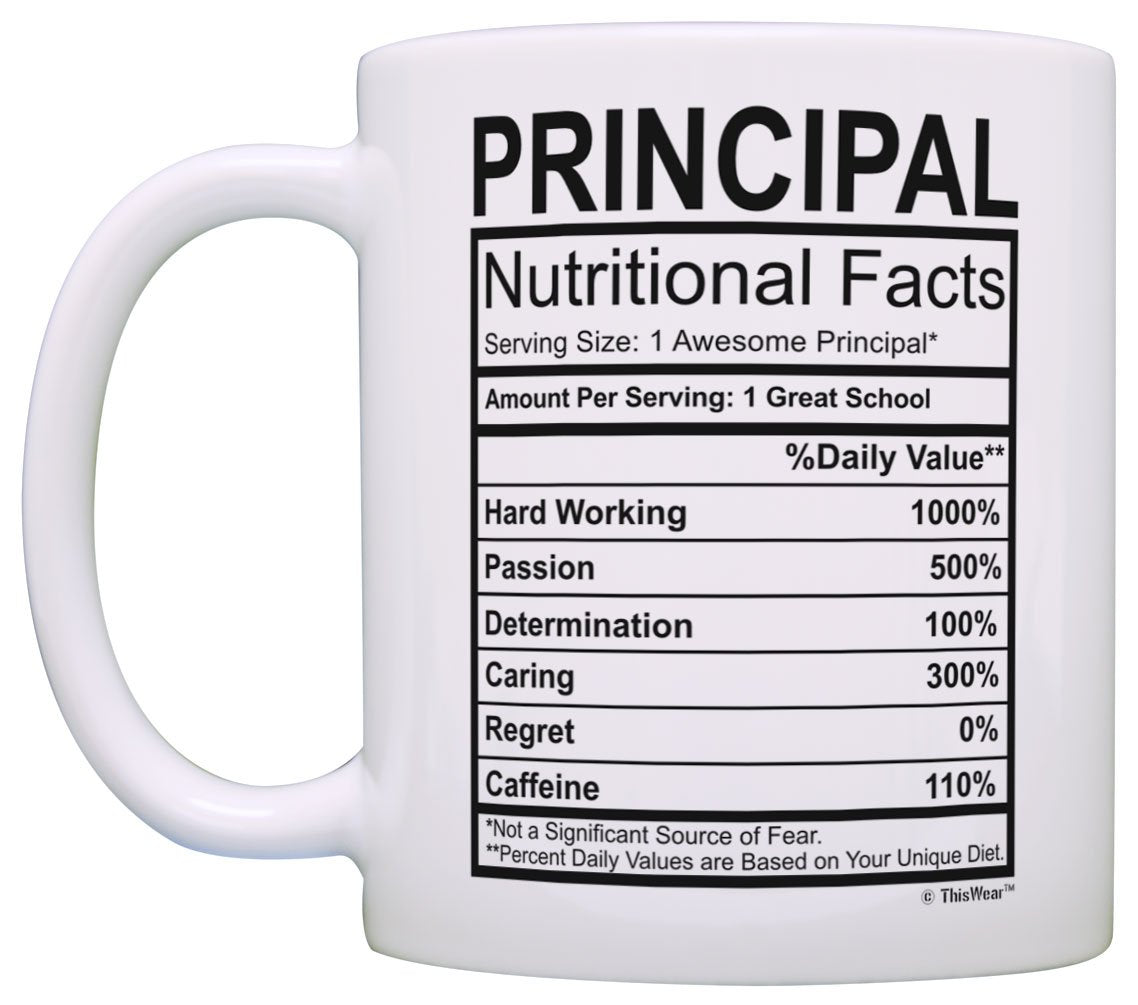 Thiswear School Principal Gifts Principal Nutrional Facts Label Principal Appreciation 2 Pack 11Oz Ceramic Coffee Mug Set