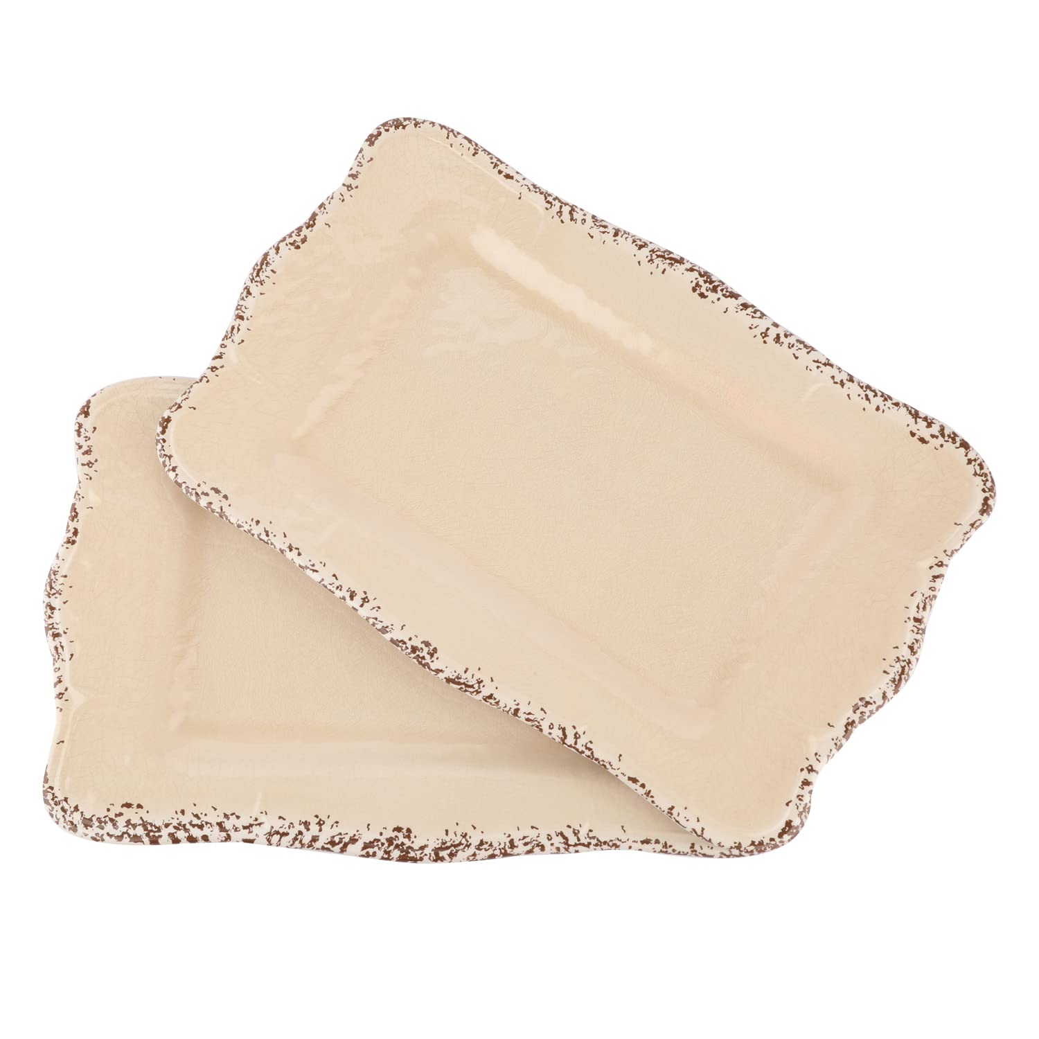 LOK-OSEMILE Gourmet Art Crackle Set of 2 Melamine Rectangular Serving Trays/Platters Cream 17
