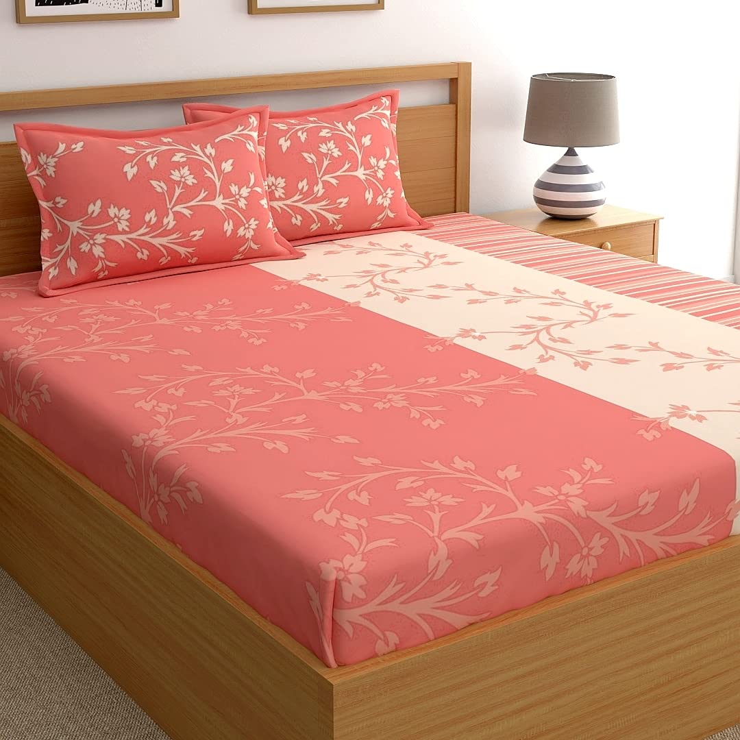 Dreamscape 100% Cotton King Bedsheet With 2 Pillow Covers - (Size 88 X 108 Inches, 140 Tc, Colour - Peach)