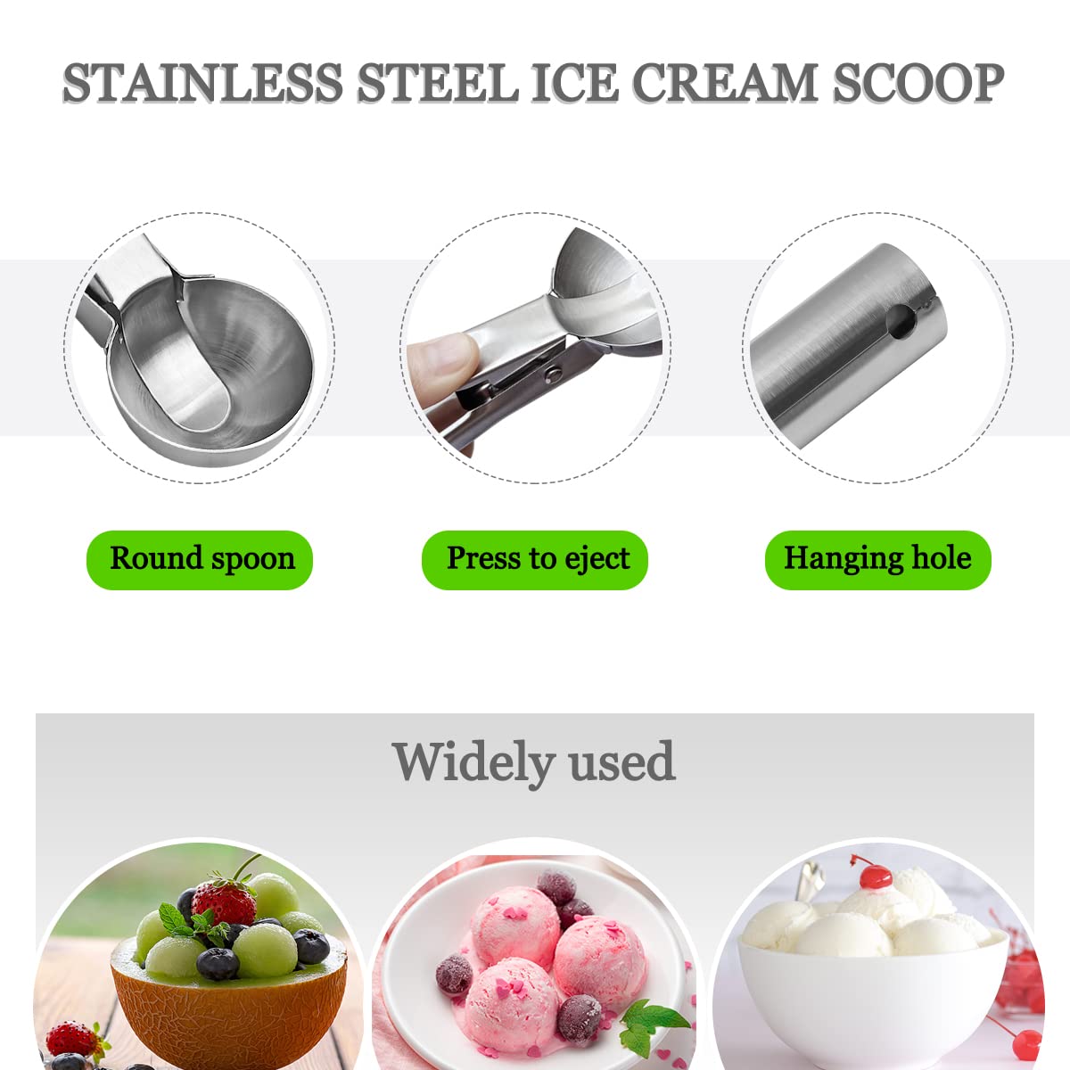 Tenalleys Stainless Steel Ice Cream Scoop - Heavy Duty Trigger Spoon, 7.5x2.1in, Silver, Model 600380