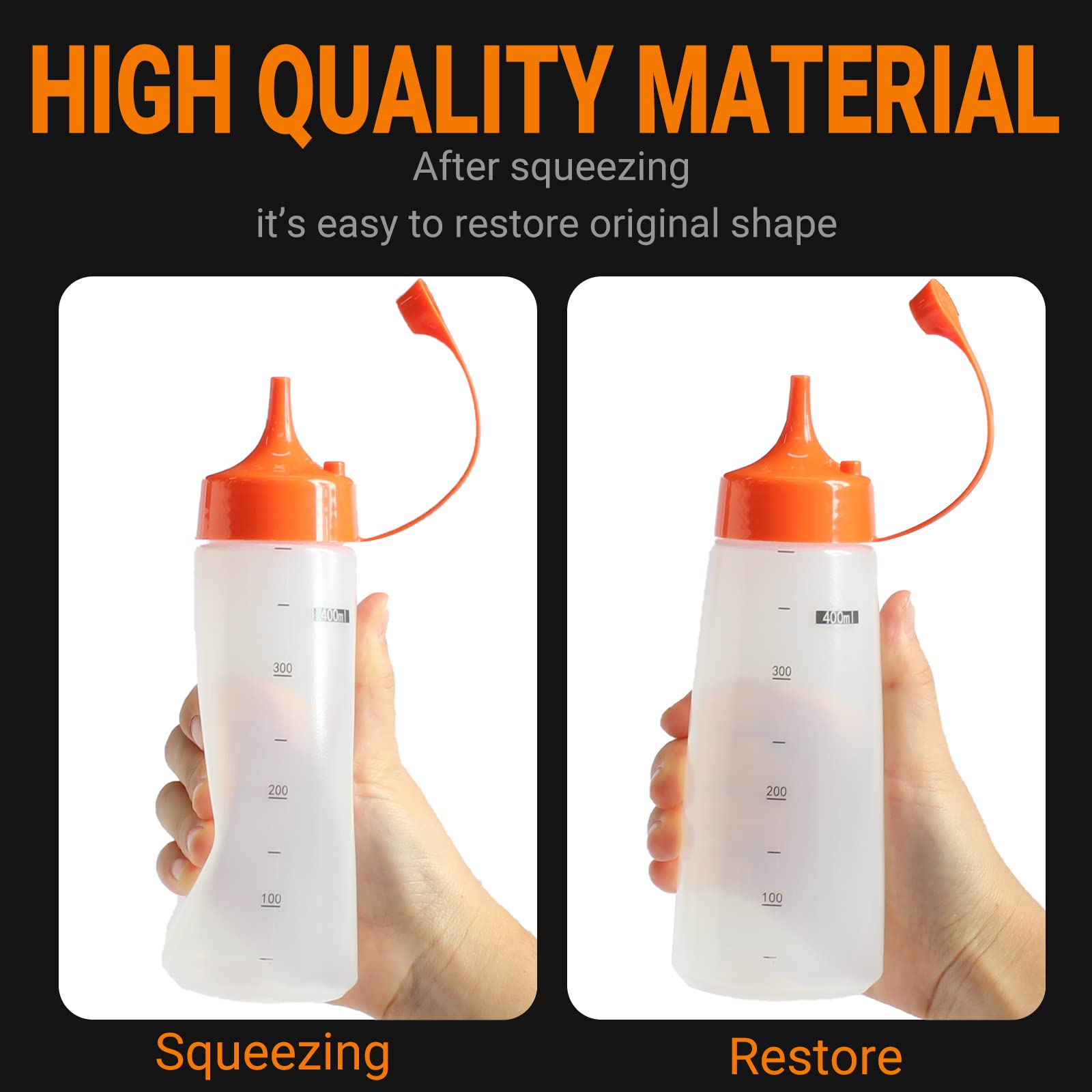 Belinlen 6 Pack 400Ml/14Oz Condiment Squeeze Bottles Plastic Empty Condiment Dispenser With Cap Lids - Perfect For Condiments, O