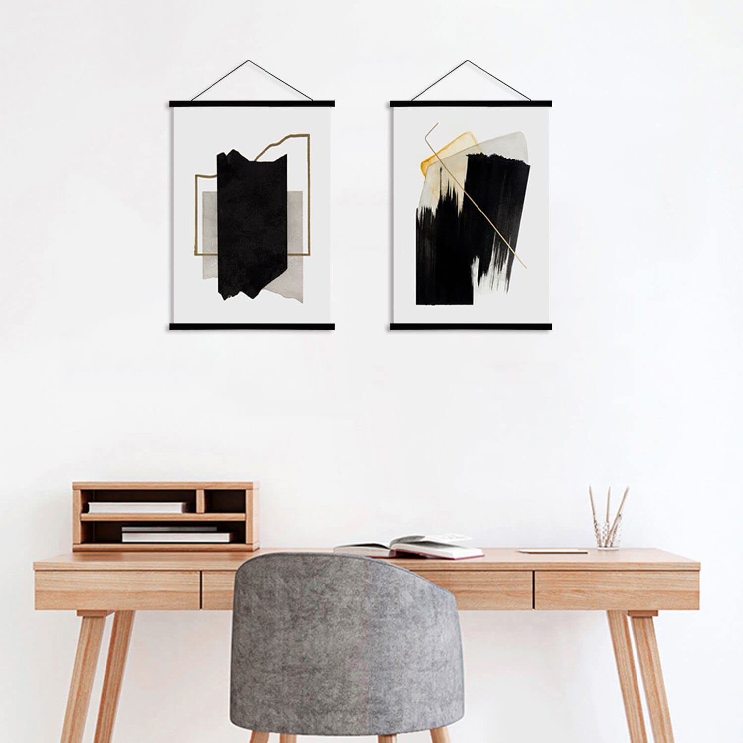 WITCOLOR Magnetic Poster Hanger Wooden Poster Frame  Extra Strong Magnets  Magnet Poster Hanger for Wall Art  Pictures  Prints  Maps  Canvas  Black(2Pack)