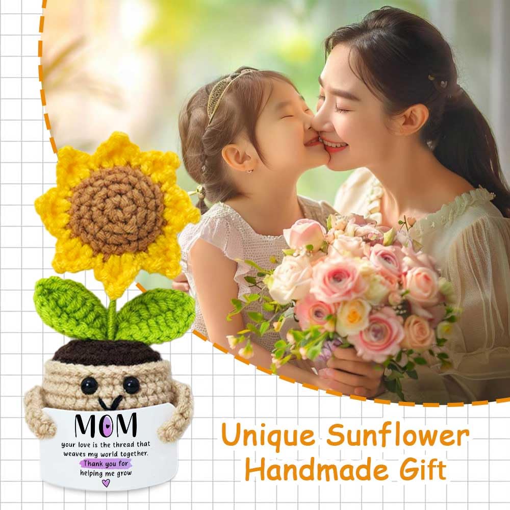 Mini Birthday Gifts for Mom, Mom Gifts from Daughters Thank You for Helping Me Grow, Emotional Support Crochet Sunflower Plant A
