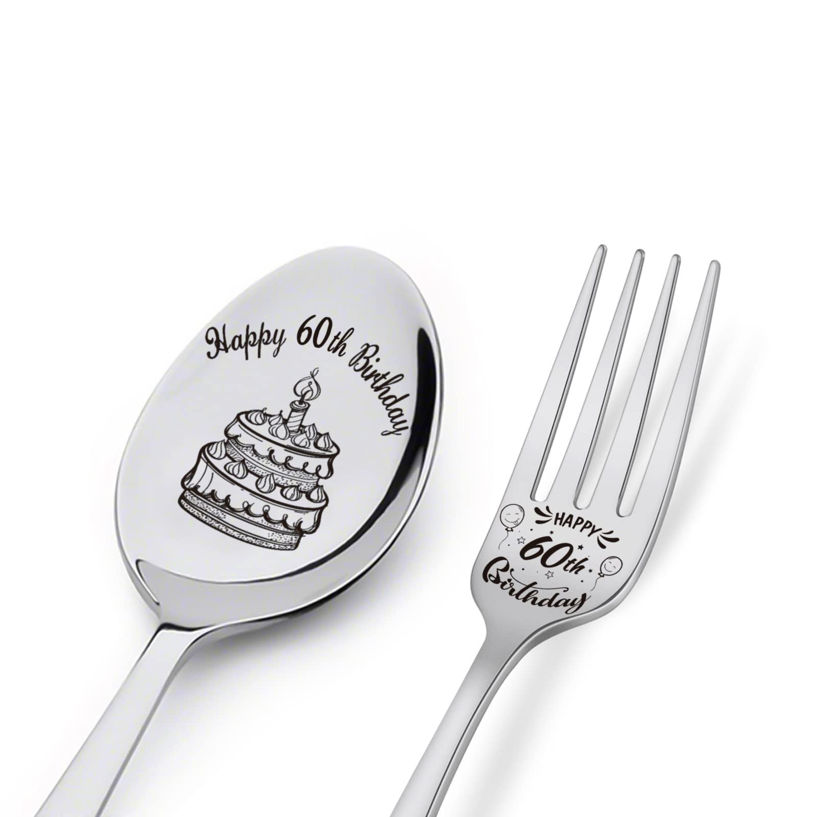 Happy 60Th Birthday Spoon&Fork Gifts Engraved Spoon&Fork Personalized Birthday Gifts For Father Mother Grandpa Grandma Family El