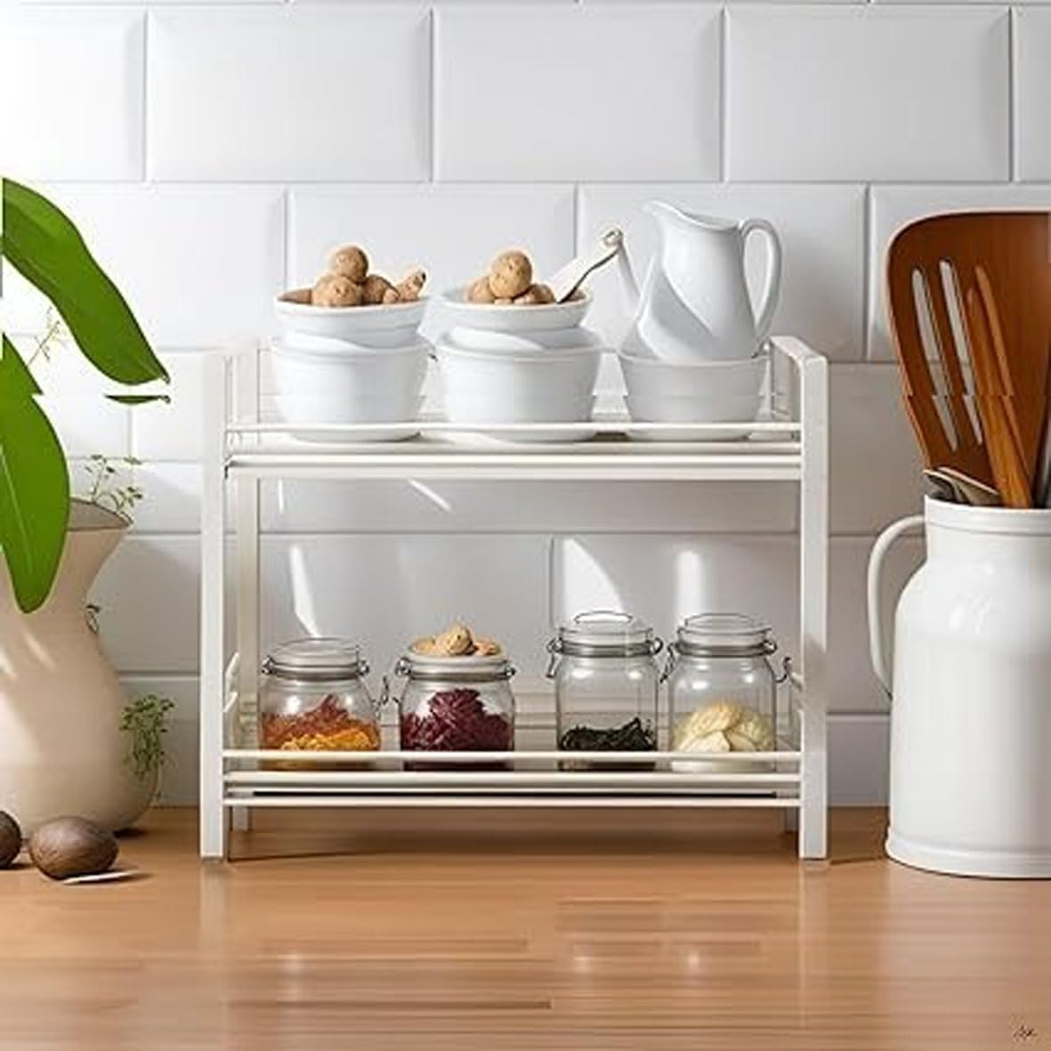 AFLECT Spice Rack with two tiers, multipurpose kitchen organizer, bracket shelf racks/kitchen storage/kitchen organizer items an