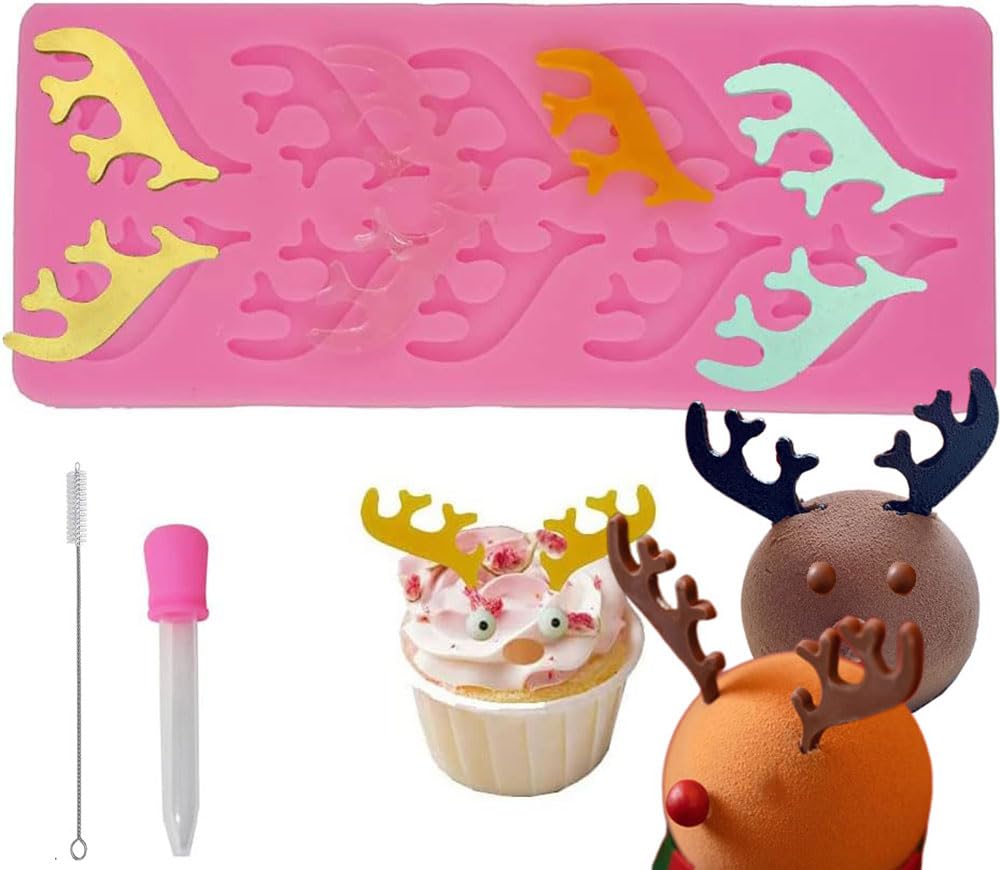 10 Holes Elk Deer Horn Fondant Silicone Mold Antlers Shape Chocolate Mold Christmas Dessert Cupcake Decoration