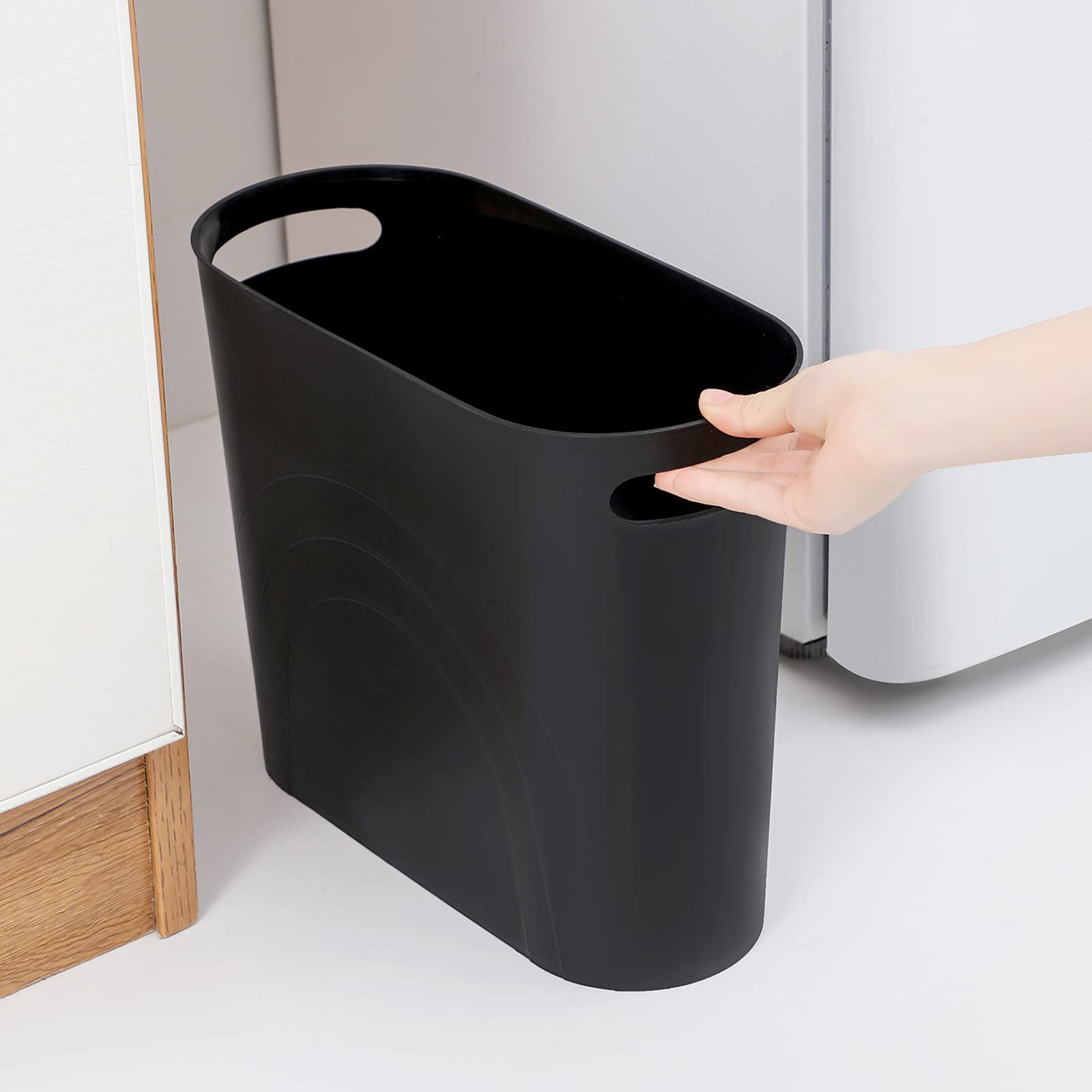 Rejomiik Small Trash Can, Slim Garbage Can Plastic Waste Basket With Handles 3.5 Gallon Container Bin For Narrow Spaces Bathroom