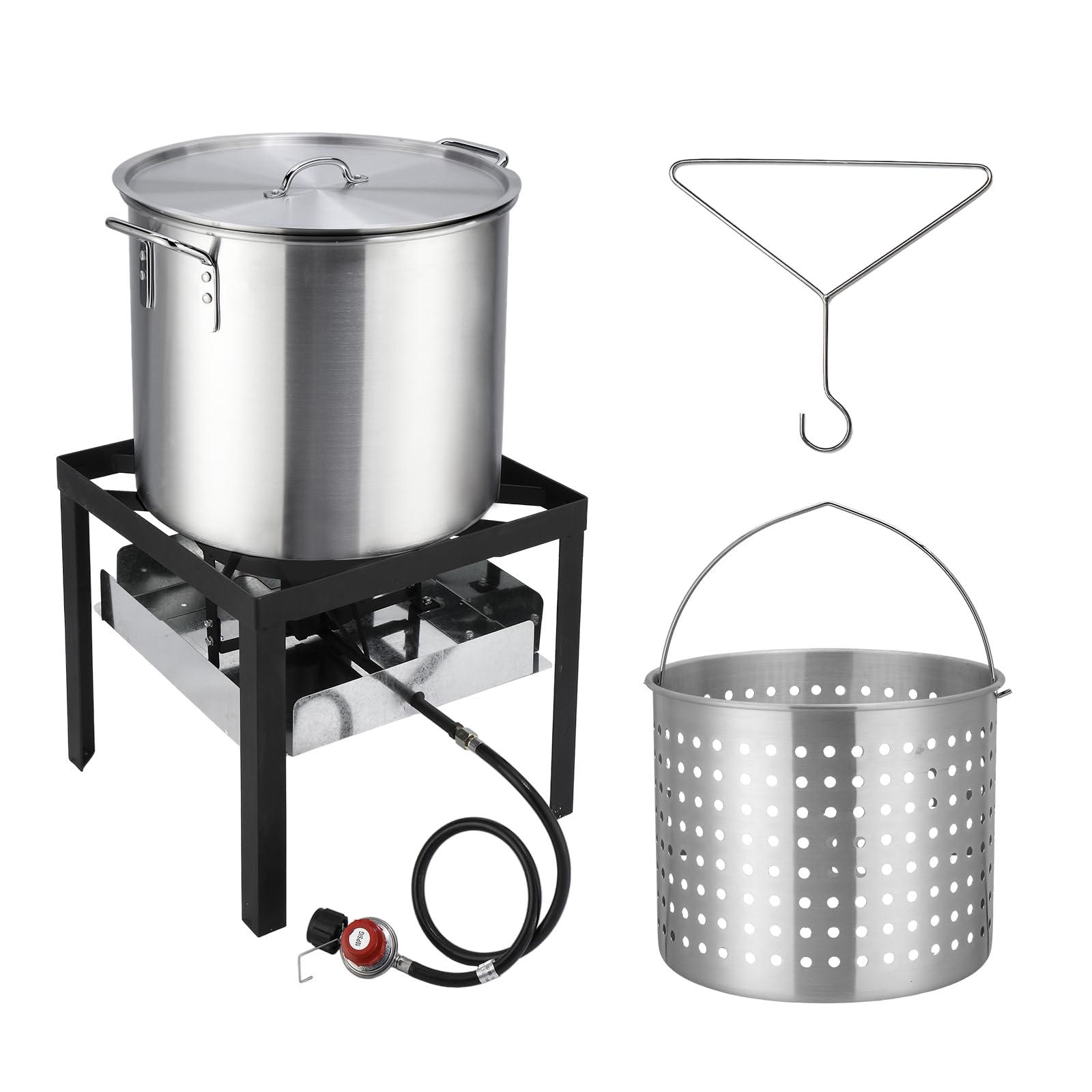 Rovsun 60Qt Turkey Fryer With 150,000Btu Propane Stove, Aluminum Seafood Crawfish Boiler Steamer & Deep Fryer With Basket, 10Psi