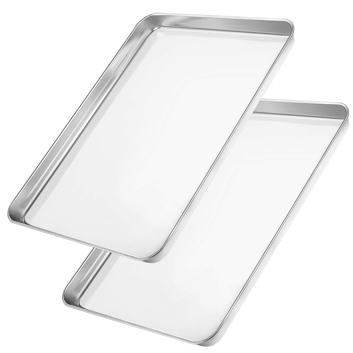Wildone Baking Sheet Set Of 2 - Stainless Steel Cookie Sheet Baking Pan, Size 9 X 7 X 1 Inch, Non Toxic & Heavy Duty & Mirror Fi