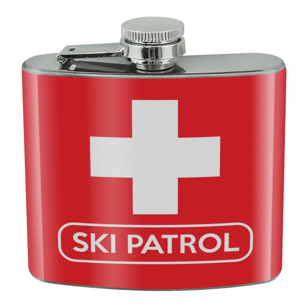 Ski Patrol With Cross Stainless Steel 5Oz Hip Drink Kidney Flask