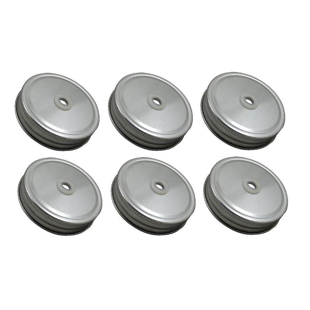 Sunshine Mason Co, Lids With Straw Hole 6 Pieces, Silver