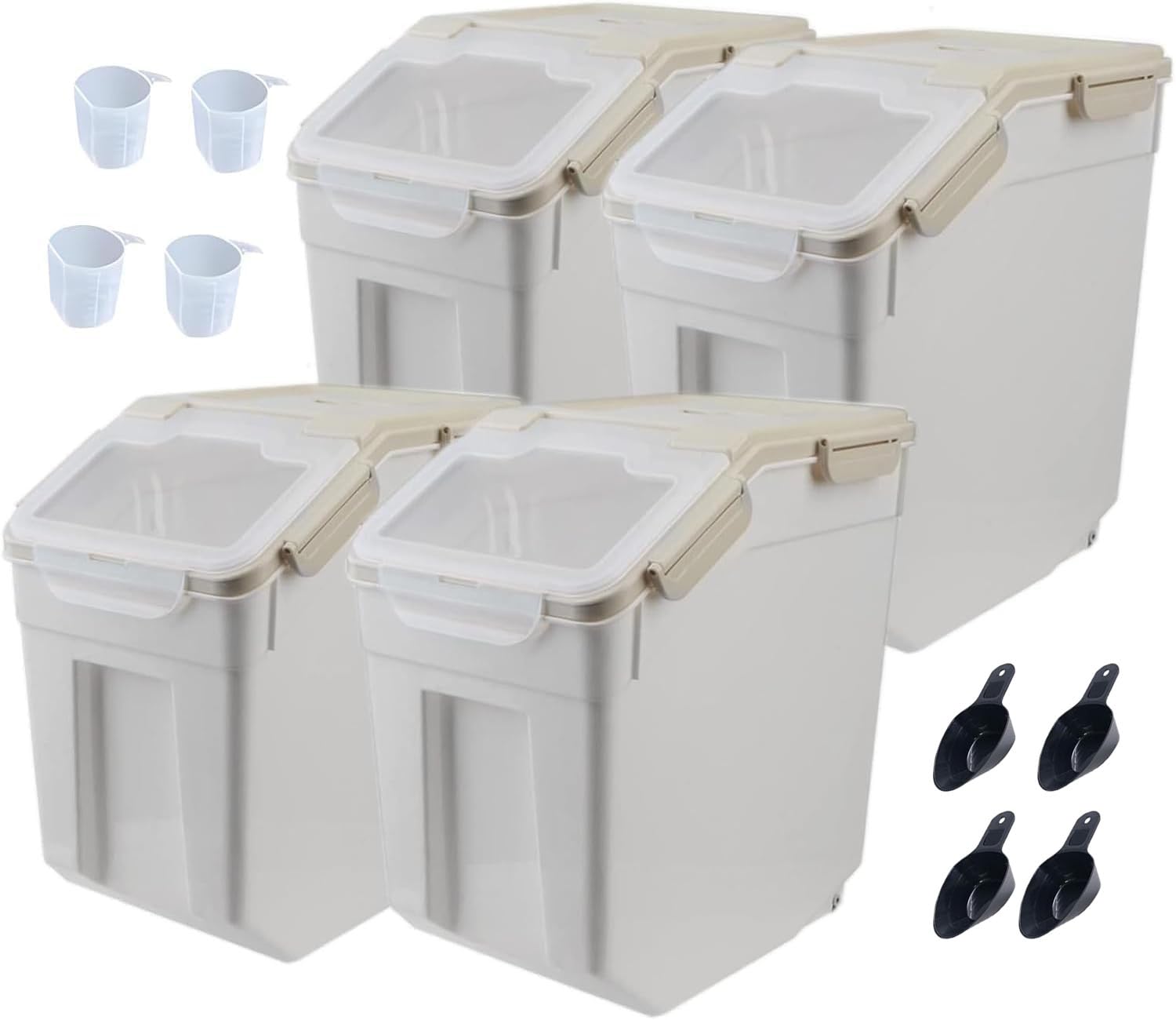 YXQ 25LB Large Flour Storage Container Bin,4 Pack Airtight Plastic with Wheels Seal Locking Lid Dispenser Organizer Storage Bin 