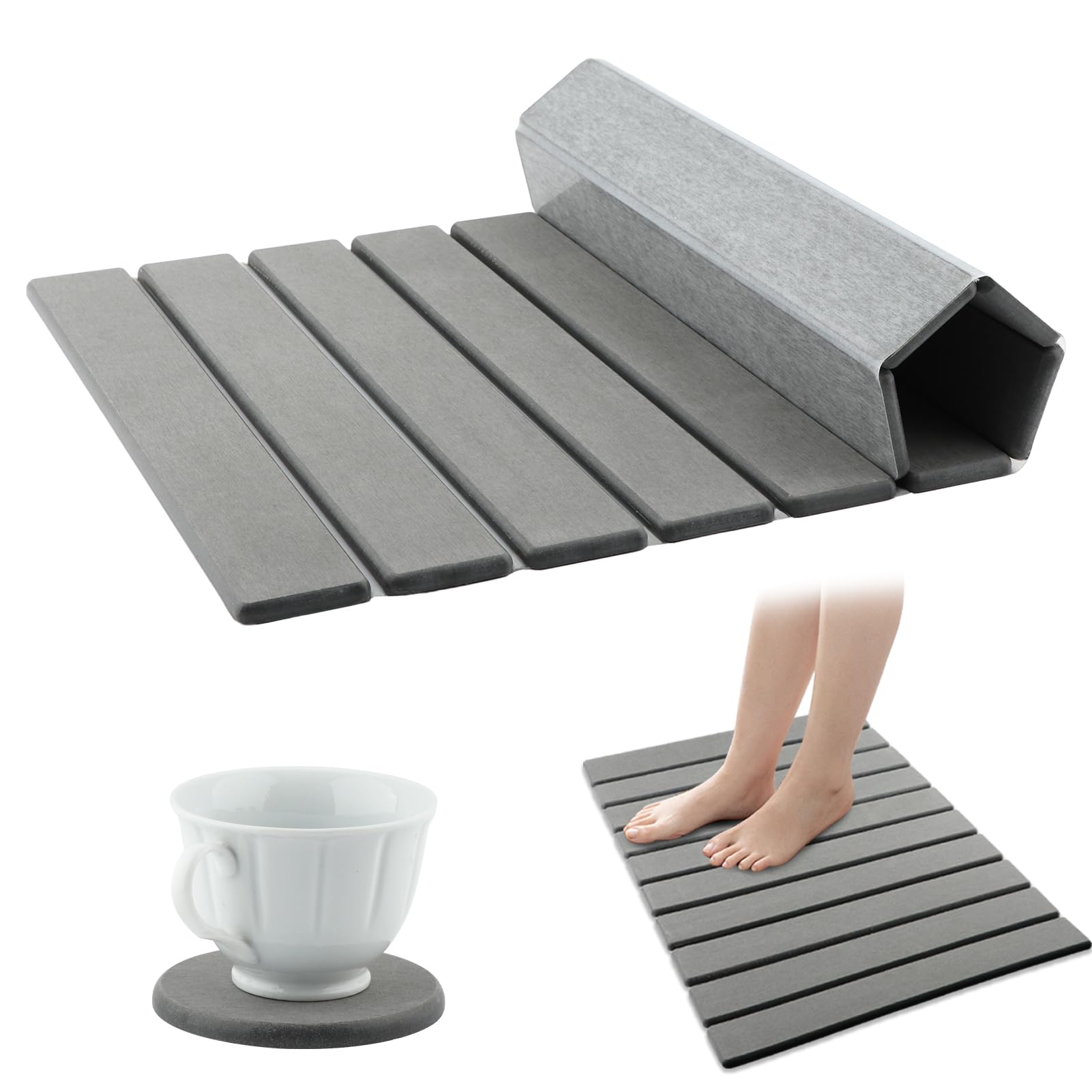 Loqjss Stone Bath Mat,Diatomite Stone Bath Mat,Quick Drying Stone Shower Mat,Rollable Stone Bath Mat,No-N Slip Diatomaceous Eart