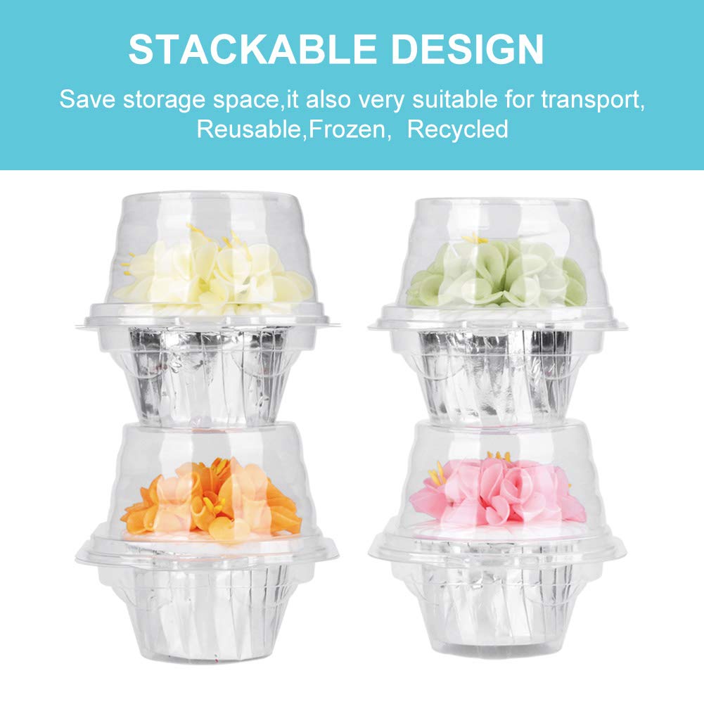 Lokqing 50 Pcs Cupcake Boxes Plastic Individual Cupcake Containers Single Cupcake Carrier With Connected Airtight Dome Lid For P
