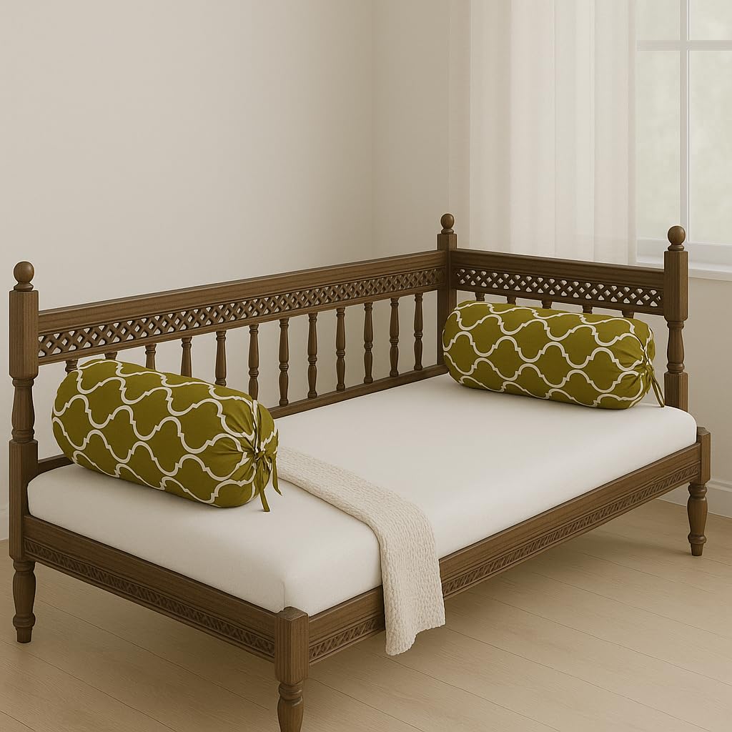 Trance Home Linen Cotton Bolster Cover Set|16X32 Inches|200 Tc|Dewan Round Pillow Covers Only|Bed Side Long Pillow Case|Soft&Com