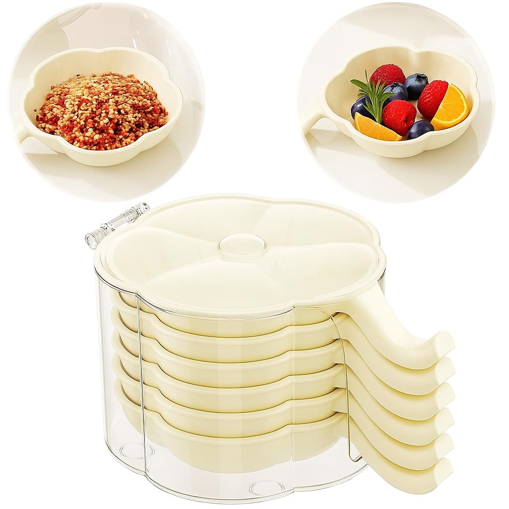 Ralts Multipurpose Sauce Dish Set | Beautiful Flower Shaped Dipping Bowls With Handle & Clear Storage Container | Ideal For Chut