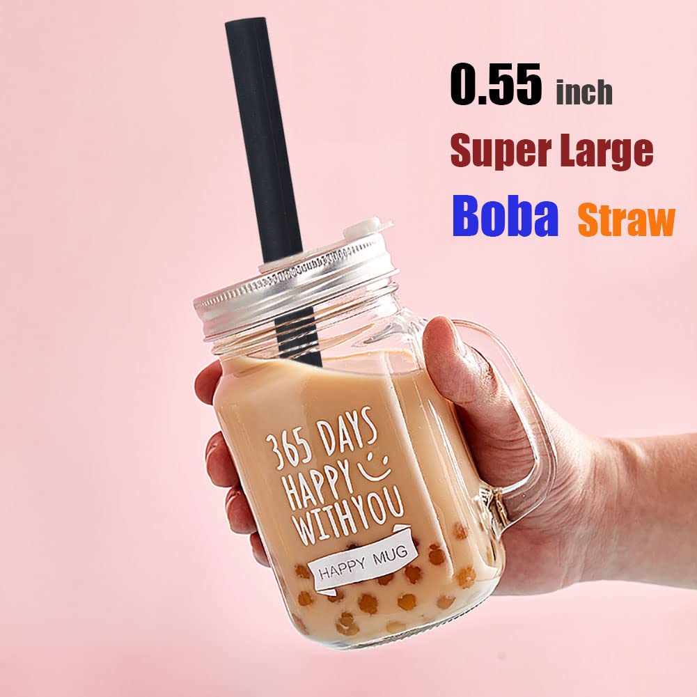 Alink Reusable Silicone Boba Straws, Extra Large Bubble Tea Smoothie Straws For Popping Tapioca Pearl, Pack Of 4 With Cleaning B
