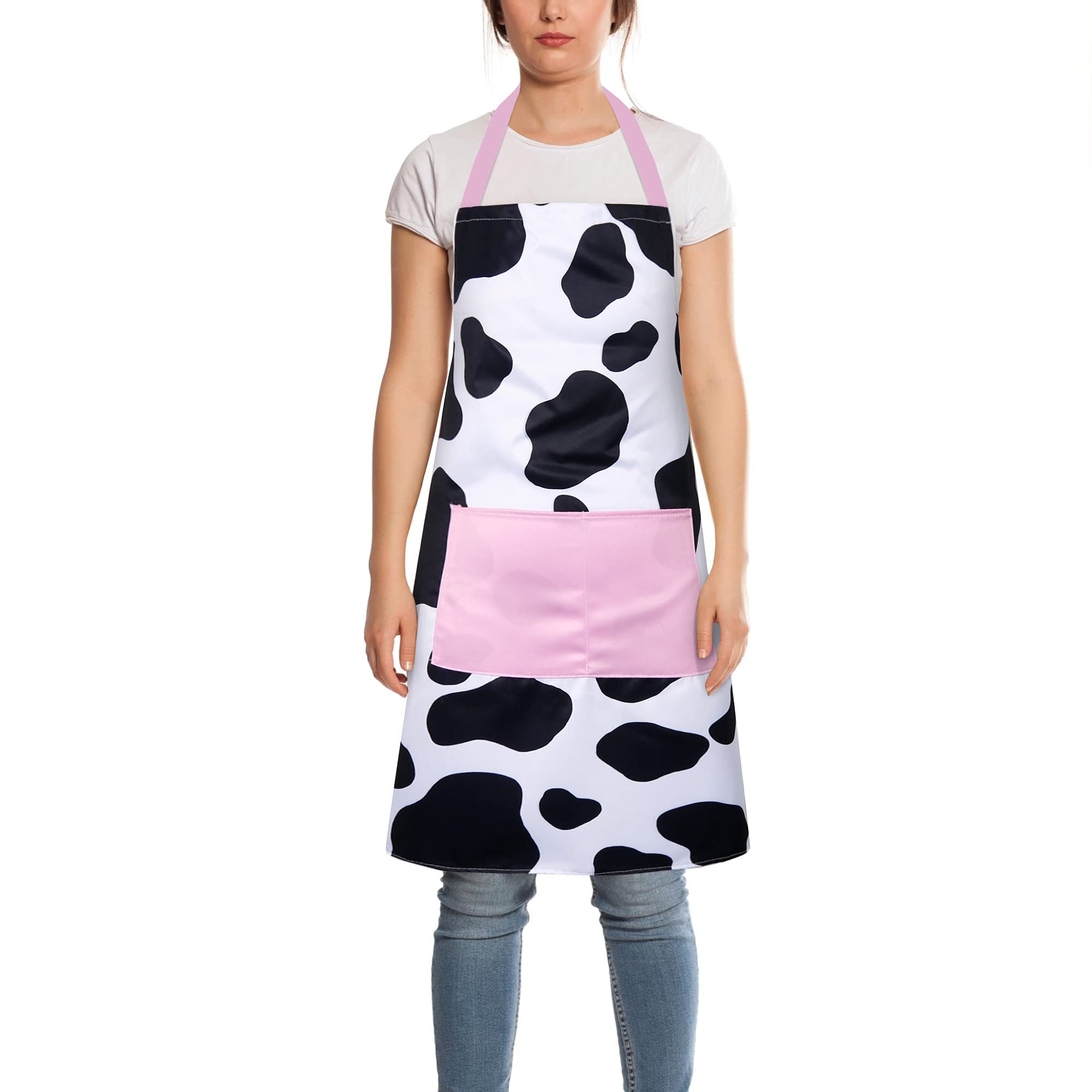 Rosielily Cute Apron Cow Apron For Women Kitchen Apron With Pockets For Cooking Baking Gardening Grilling Bbq Cow Gift For Women