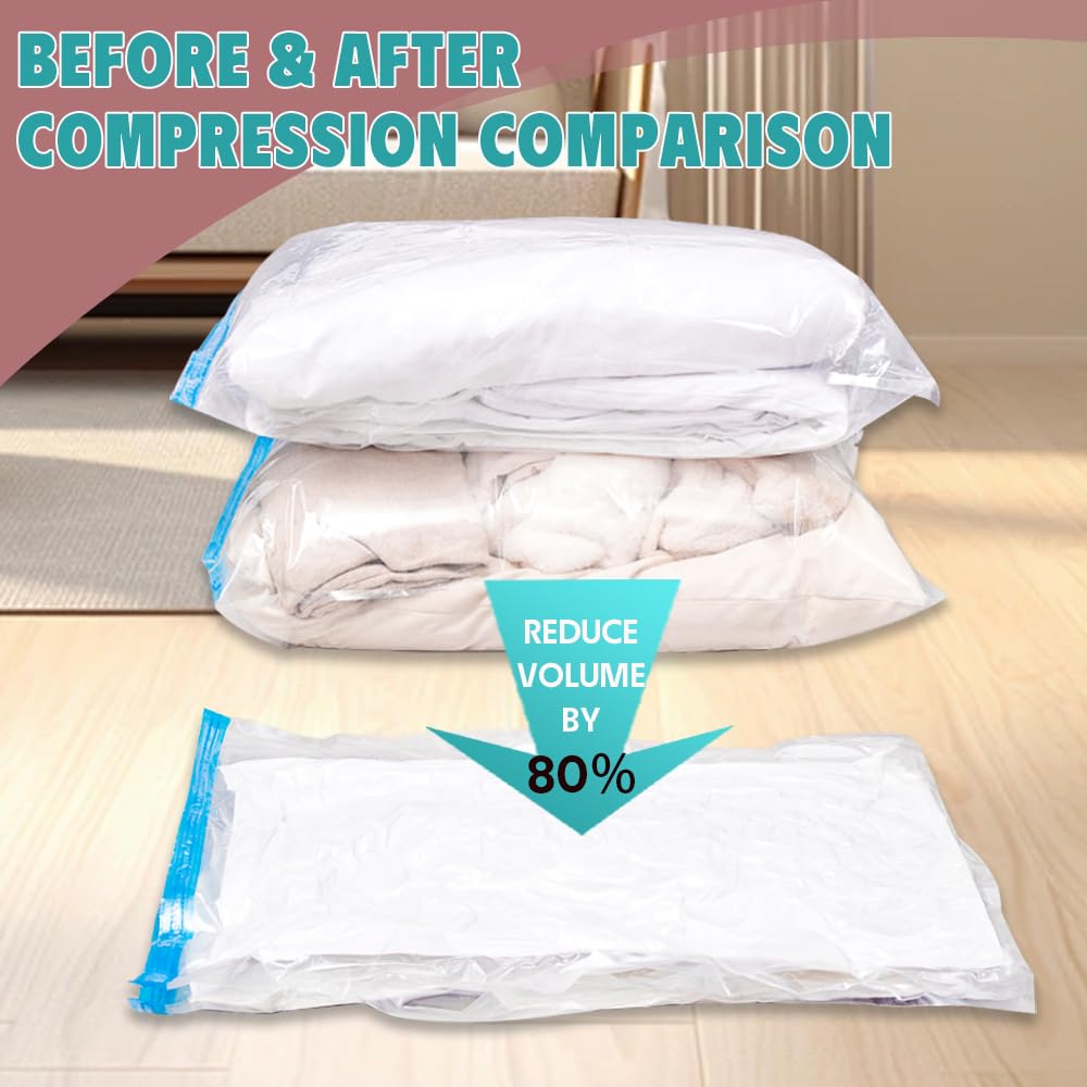 16 Pack Vacuum Storage Bags, Vacuum Seal Bags For Clothing, Comforters, Blankets, Space Saver Compression Bags With Hand Pump.(3