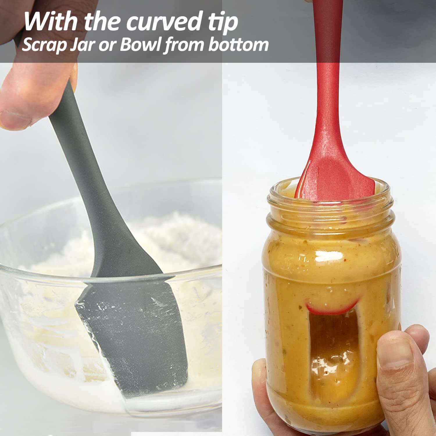 Silicone Mini Spatula Set, Curved Small Spatula With Shallow Bowl For Kitchen, Seamless Jar Scraper For Cooking Baking, Wet Pet