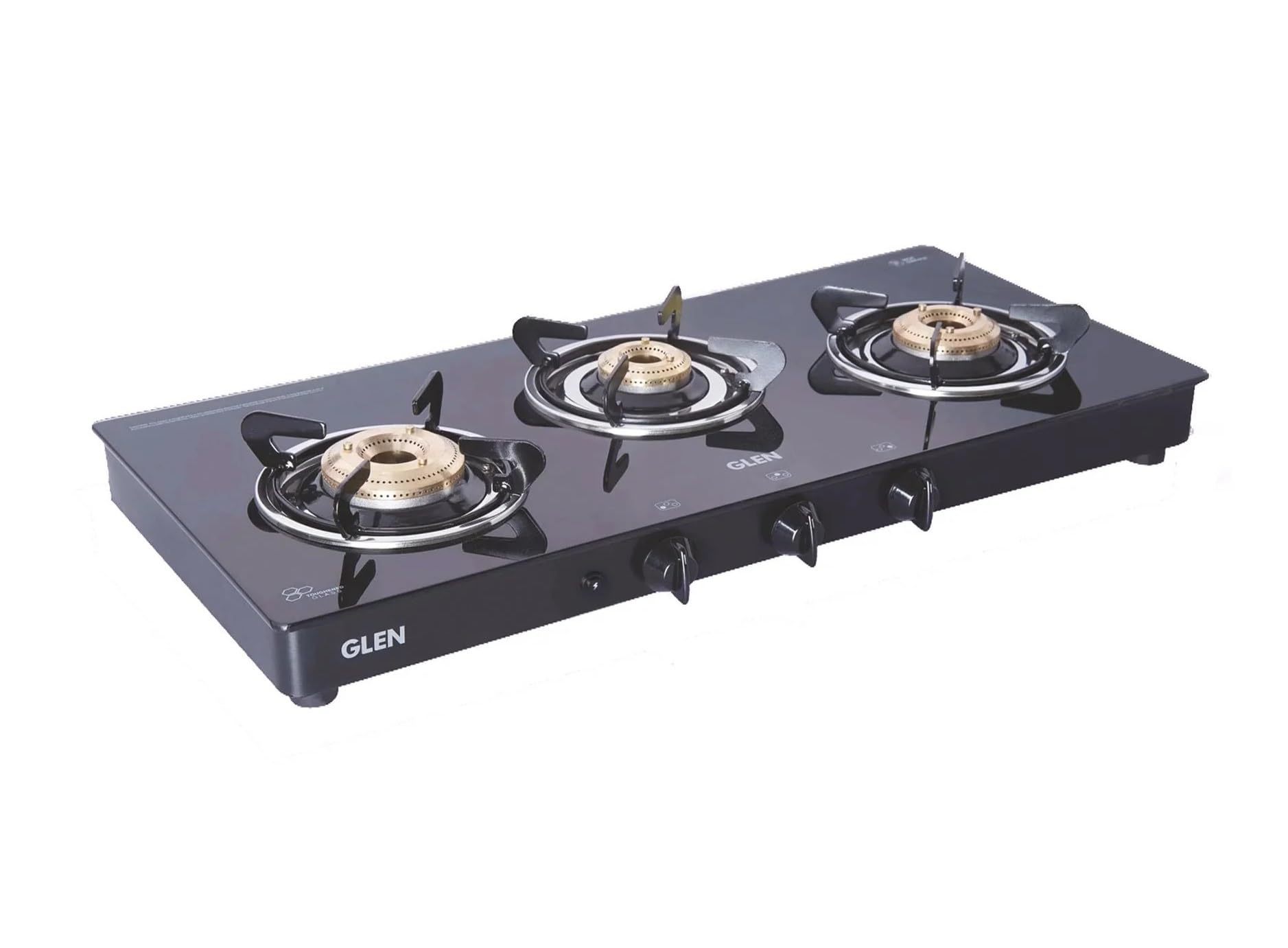 Glen Gas Stove 3 Burner Toughened Glass Top | Lpg Gas Stoves 72 Cm With Fuel Efficient Brass Burners | Isi Certified| Fixed Stai