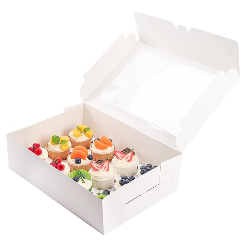 YunKo 15 Pack Dozen Cupcake Boxes White Cupcake Containers with Window Fit 12 Cupcakes or Muffins