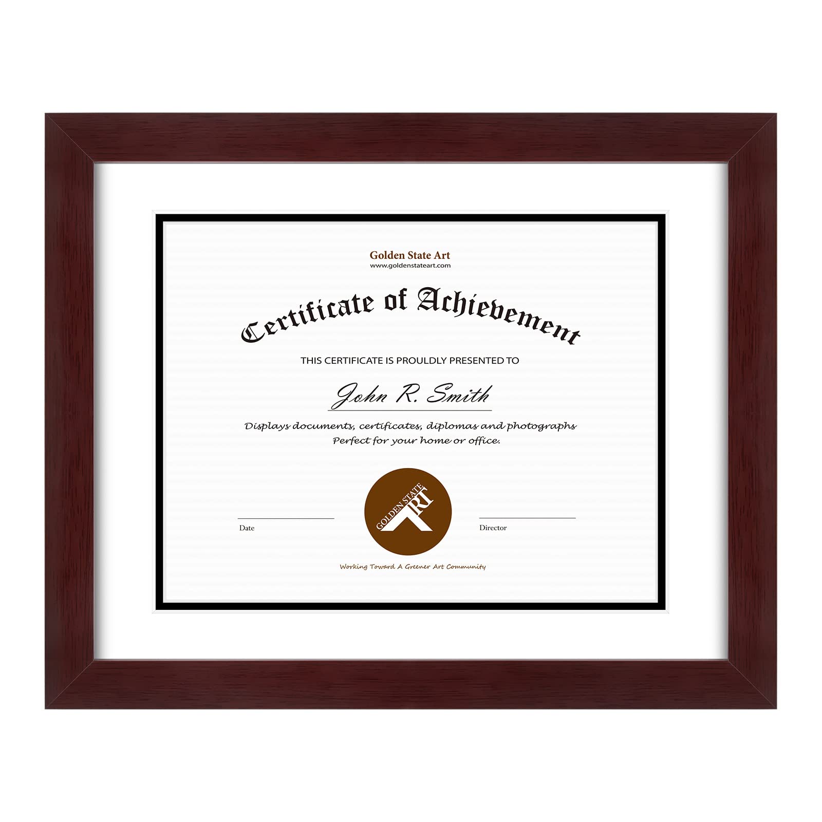 Golden State Art, 11x14 Diploma Frame, Certificate Frame 8.5x11 with Double Mat or 11x14 without Mat, Mahogany Wood and Tempered