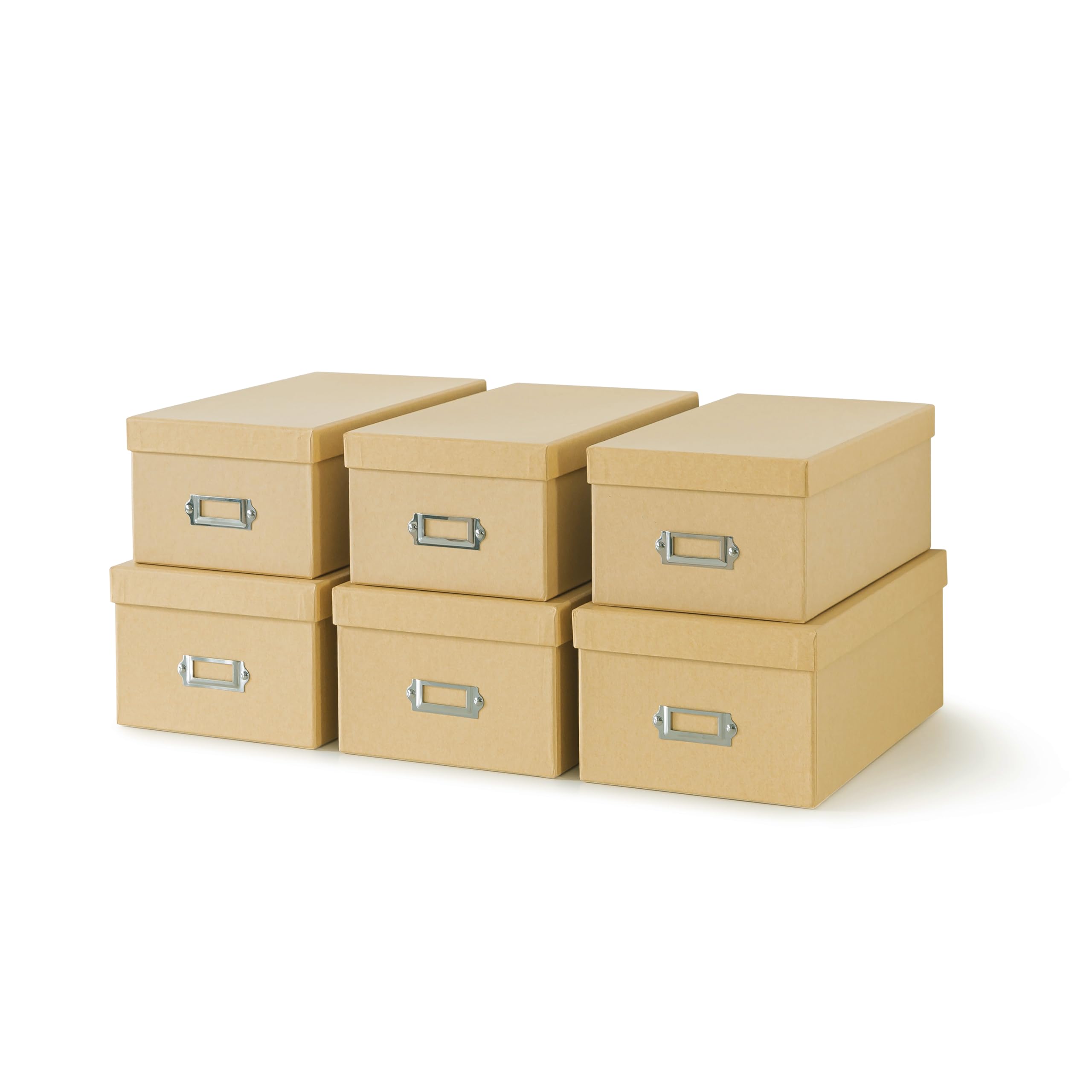Soul & Lane Kraft Storage Boxes - Set of 6 (3 Large, 3 Medium), Keepsake Memory Storage Boxes with Lids, Cardboard Organizers wi