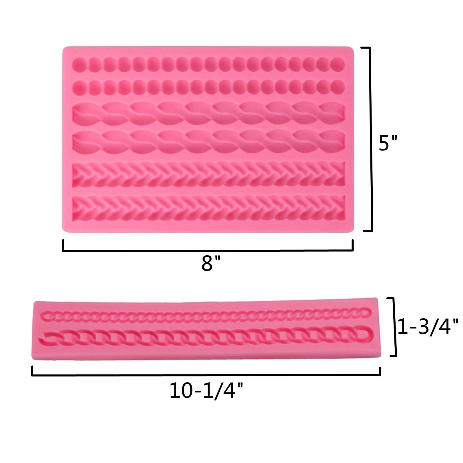 Dd-Life 2-Pack Pie Crust Silicone Molds, Rope Pearl Lace Fondant Mold,Chain Shaped Silicone Fondant Mold For Cake Decorating