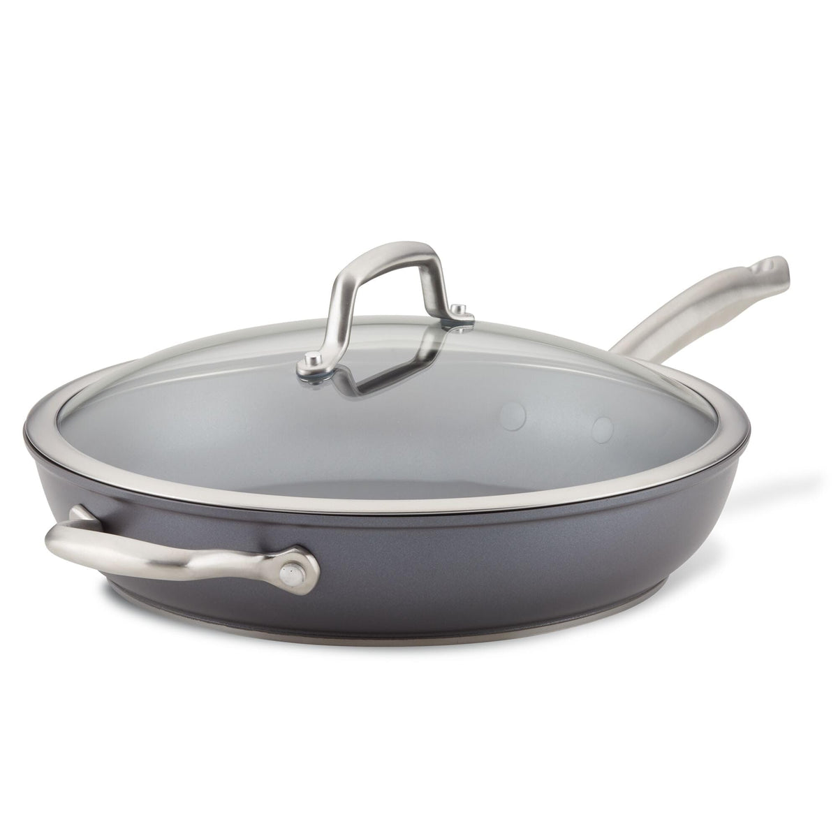 Anolon Accolade Forged Hard Anodized Nonstick Deep Frying Pan / Skillet With Helper Handle And Lid, 12 Inch - Moonstone Gray
