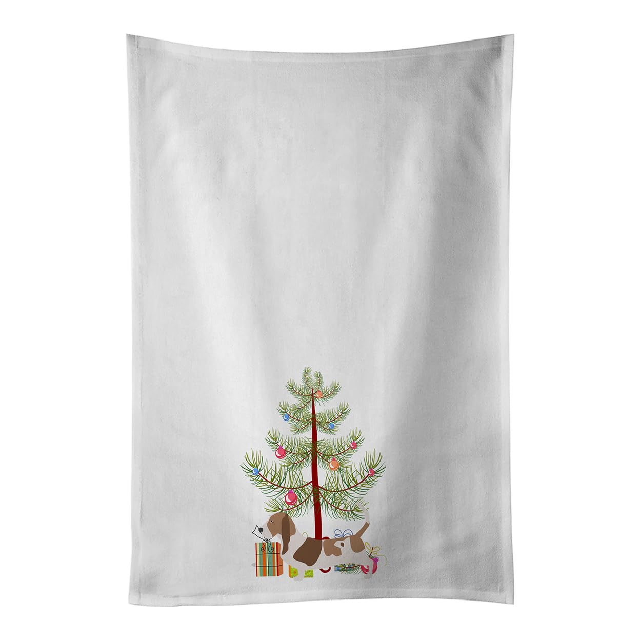 Basset Hound Merry Christmas Tree White Kitchen Towel Set of 2