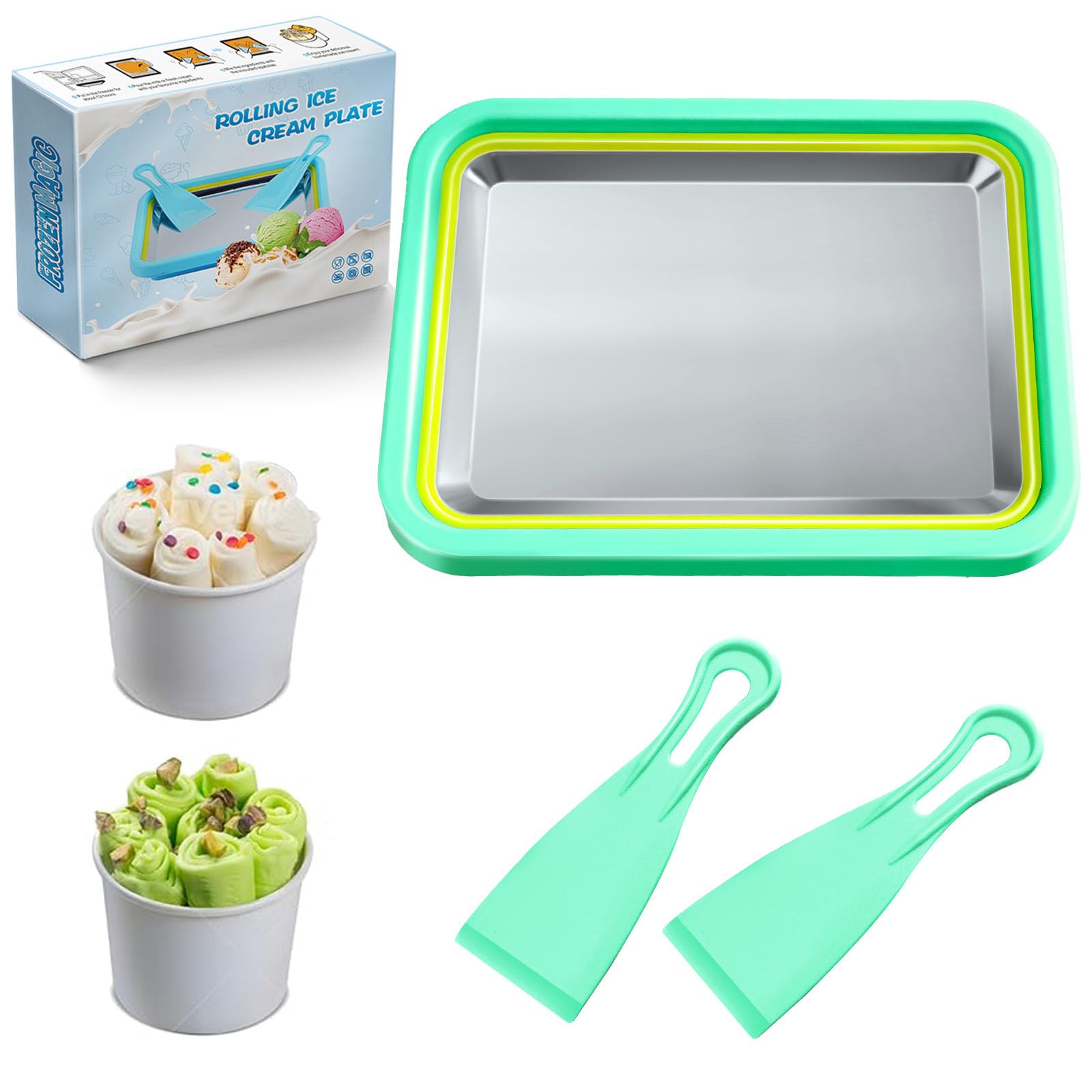 Nenkarn Mini Rolled Ice Cream Maker, Frozen Yogurt Rolls Tray, Instant Cold Plate Ice Cream Maker, Homemade DIY Smoothies, Ideal