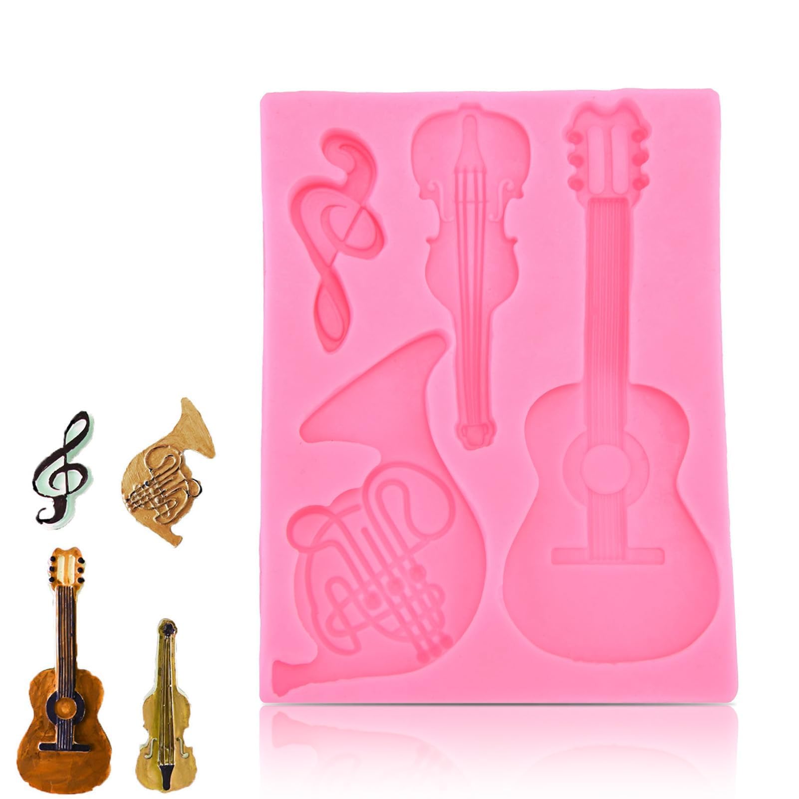 Guitar Fondant Molds, Silicone Fondant Molds For Cake Decorating Musical Instrument Shape Candy Mold Guitar Silicone Resin Molds