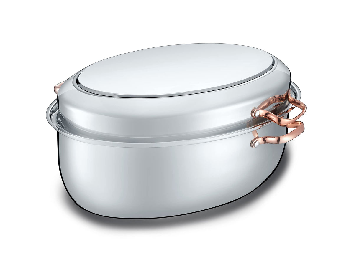 Concord Premium 12 Quart Stainless Steel Roasting Pan With Hangable Rack. Oval Turkey Roaster With Griddle Lid Multi-Use Cookwar