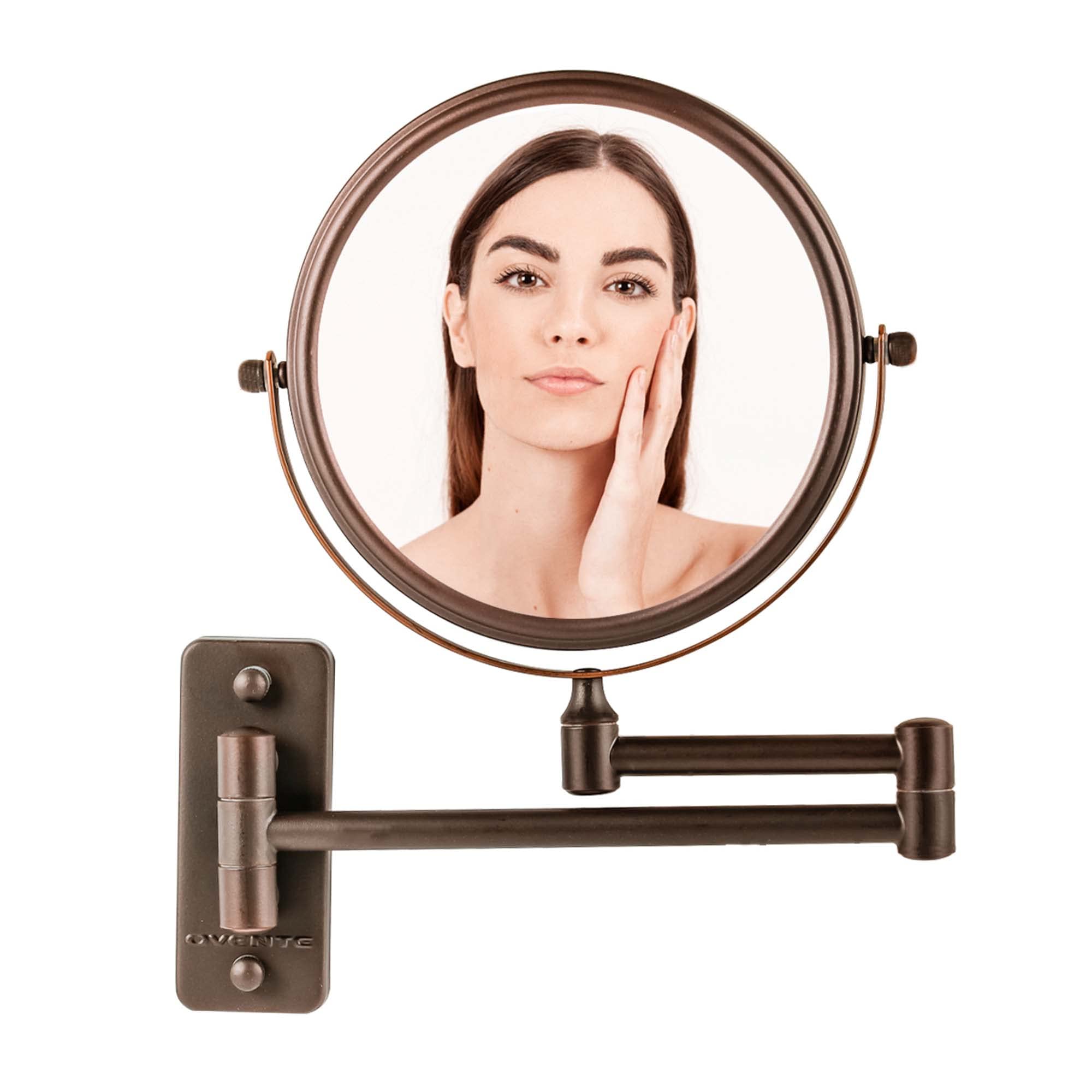 Ovente 7'' Wall Mounted Makeup Mirror - 1X/ 10X Magnification, Rotating 360-Degree, Double-Sided, Extendable & Folding Arm, Clea