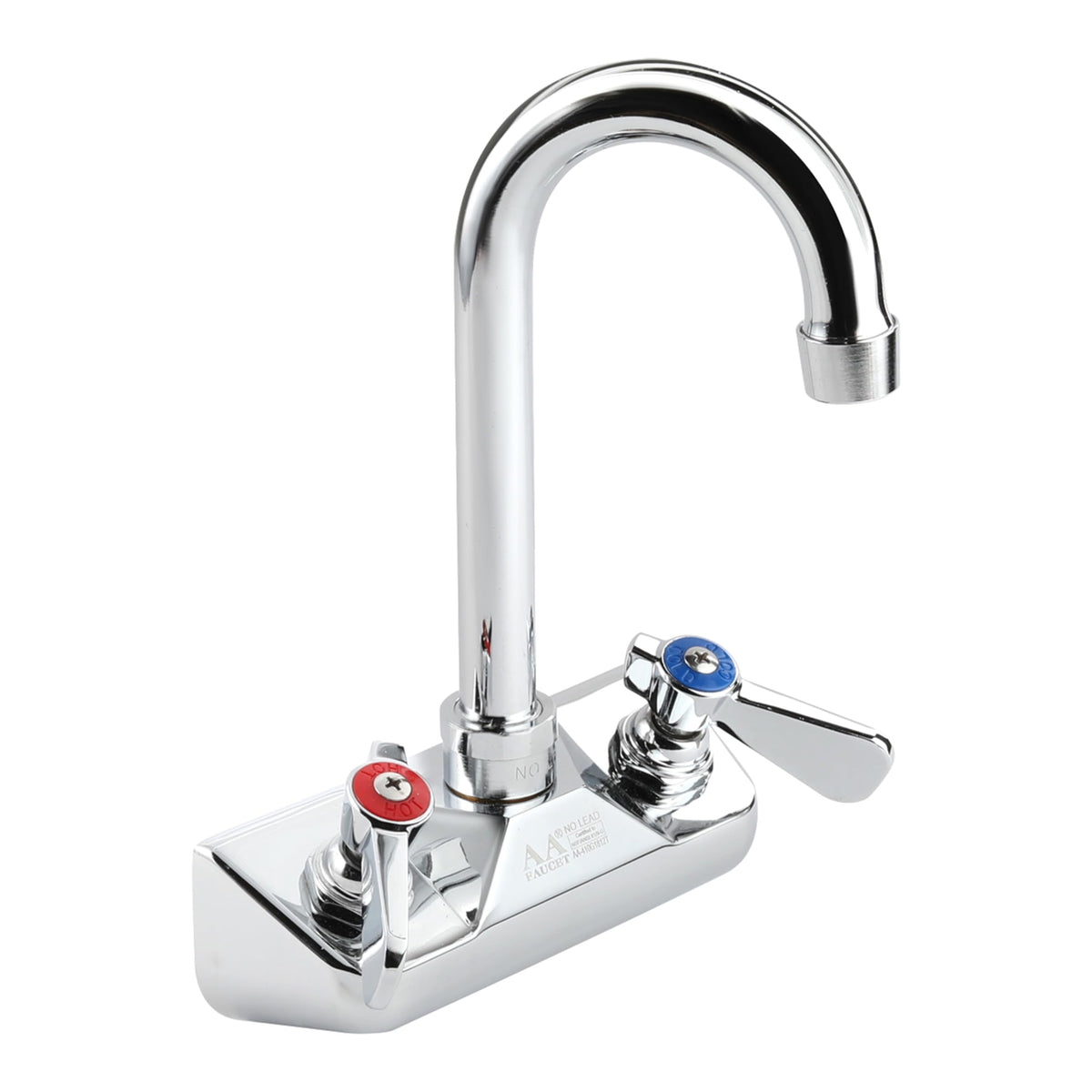 Aa Faucet 4'' Wall Mount Commercial Hand Sink Faucet With 3-1/2'' Gooseneck Spout, Brass Construction Chrome Polished For Restau