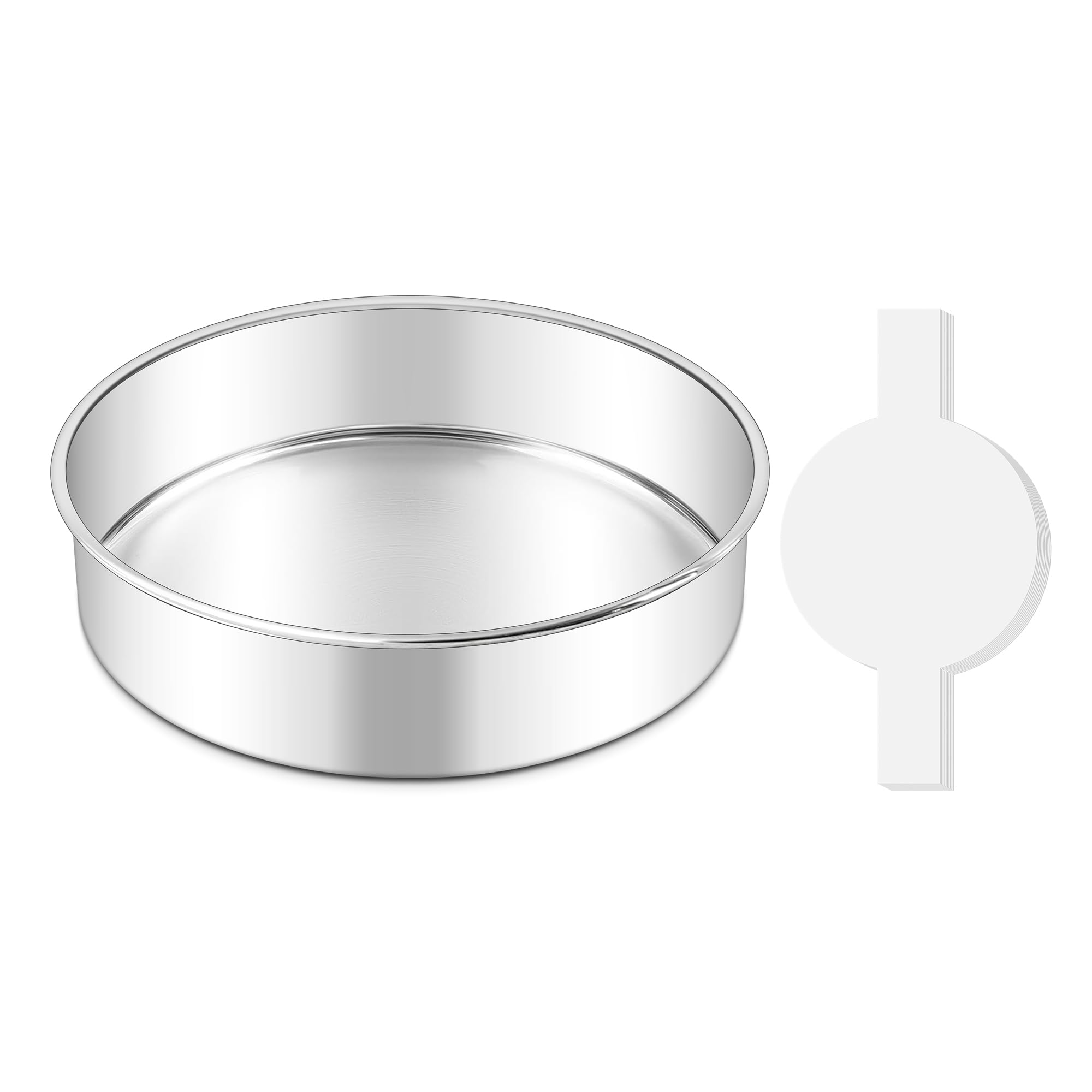 LIANYU 8 Inch Round Cake Pan for Baking, Circle Layer Cake Tin with 30 PCS Parchment Paper, Stainless Steel Bakeware for Birthda