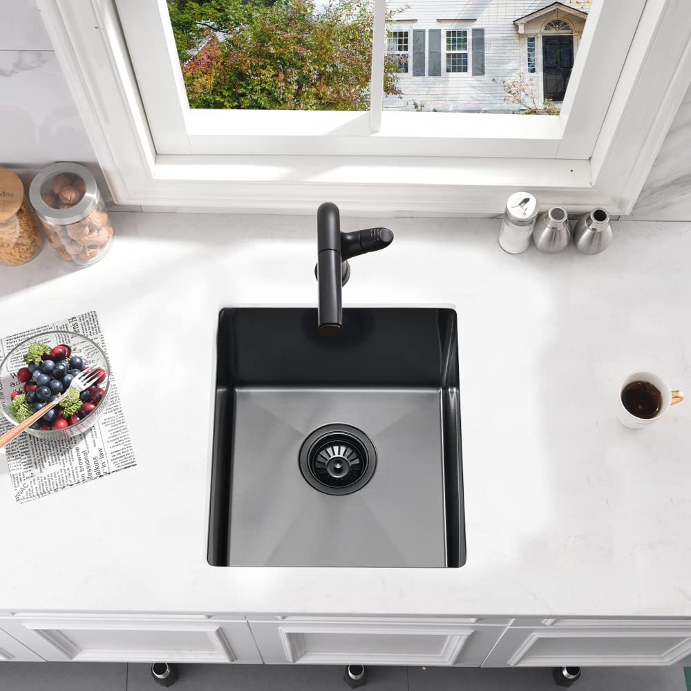 Black Undermount Bar Sink-Bokaiya 15X17 Inch Small Bar Sink Wet Bar Prep Sink Single Bowl 16 Gauge Stainless Steel Small Kitchen