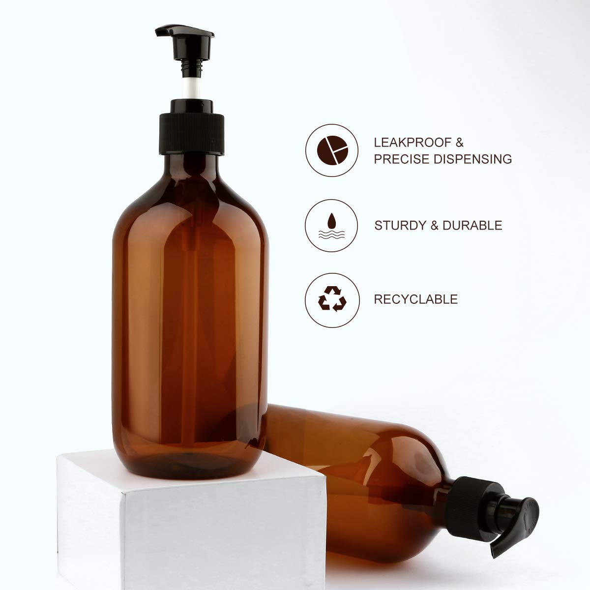 Yebeauty Empty Pump Dispenser  17oz/500ml Lotion Soap Shampoo Pump Bottles Large Brown Bottle with Pump Plastic Refillable Containers Pack of 2