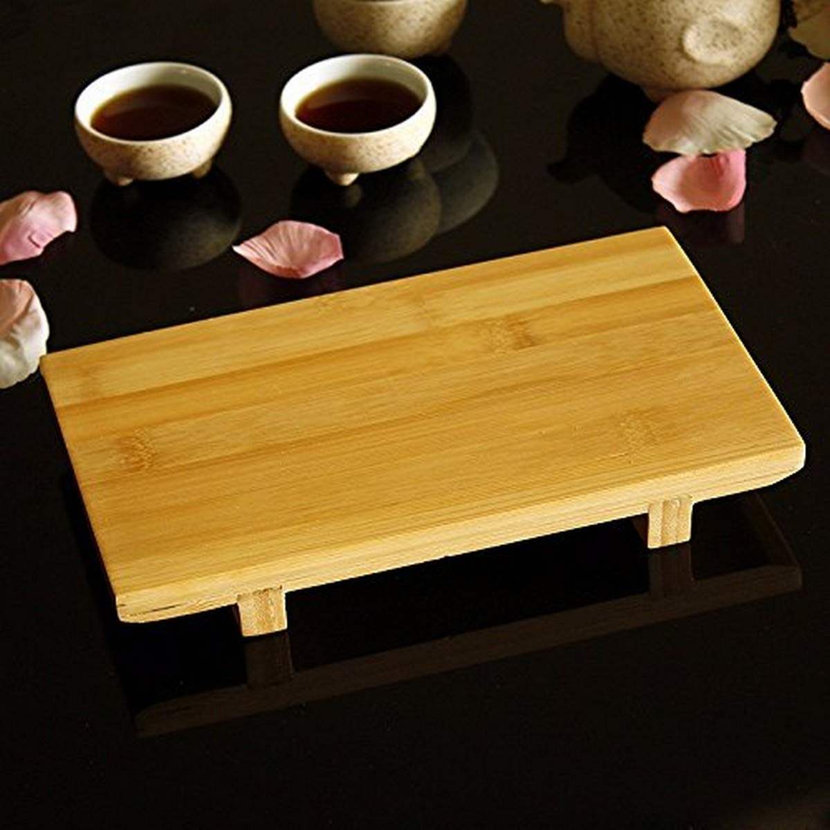 Japanbargain 1956, Sushi Serving Plate Japanese Bamboo Board Sushi Geta Serving Platter (1, 8.25X4.75)