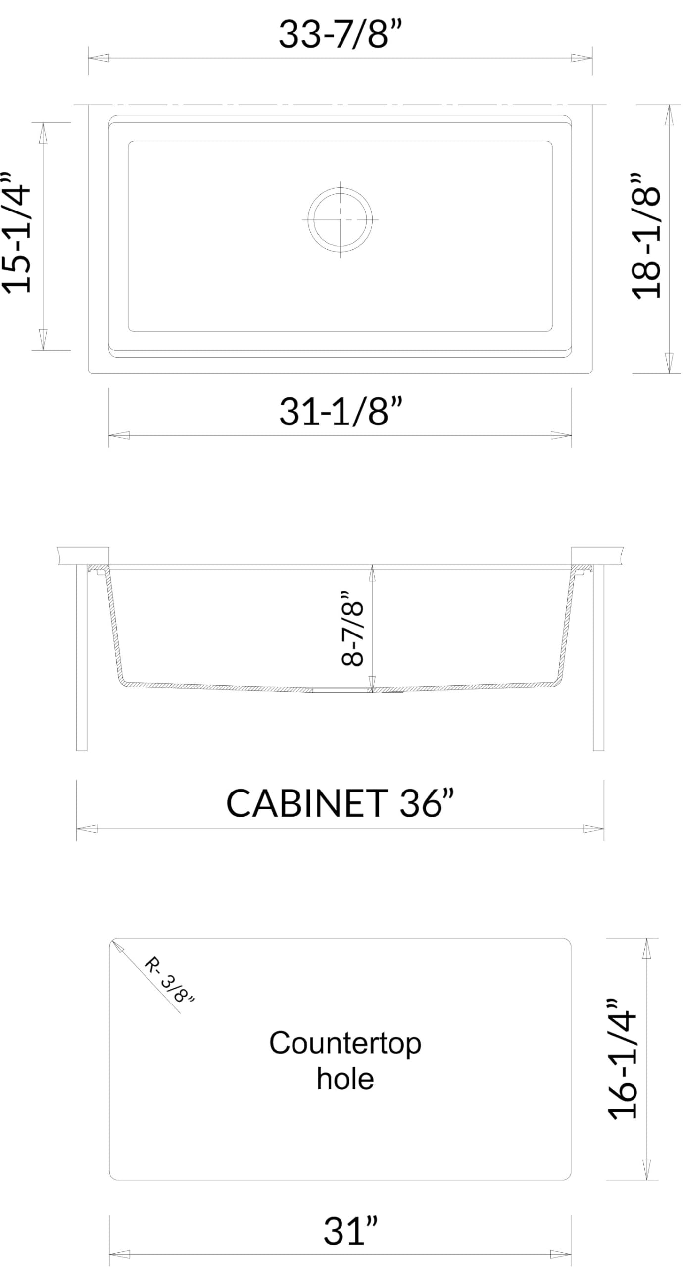 Alfi Brand Ab3418Sbum-T Titanium 33'' Granite Composite Workstation Step Rim Single Bowl Undermount Sink With Accessories