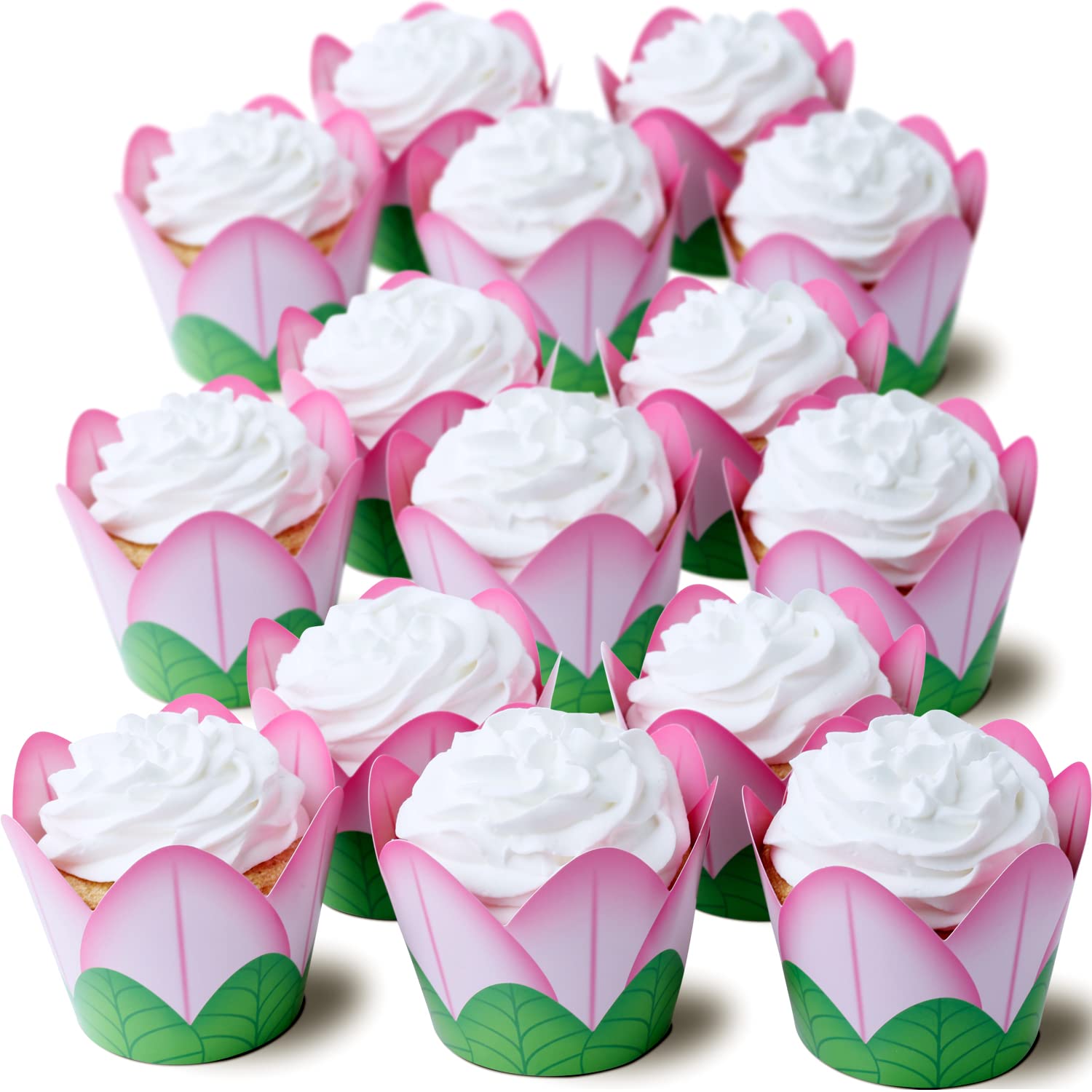 Flower Cupcake Wrappers 36 Count - Pink Flower Cupcake Holders - Petal Cupcake Wrappers - Great For Baby Showers - Easy Set Up F