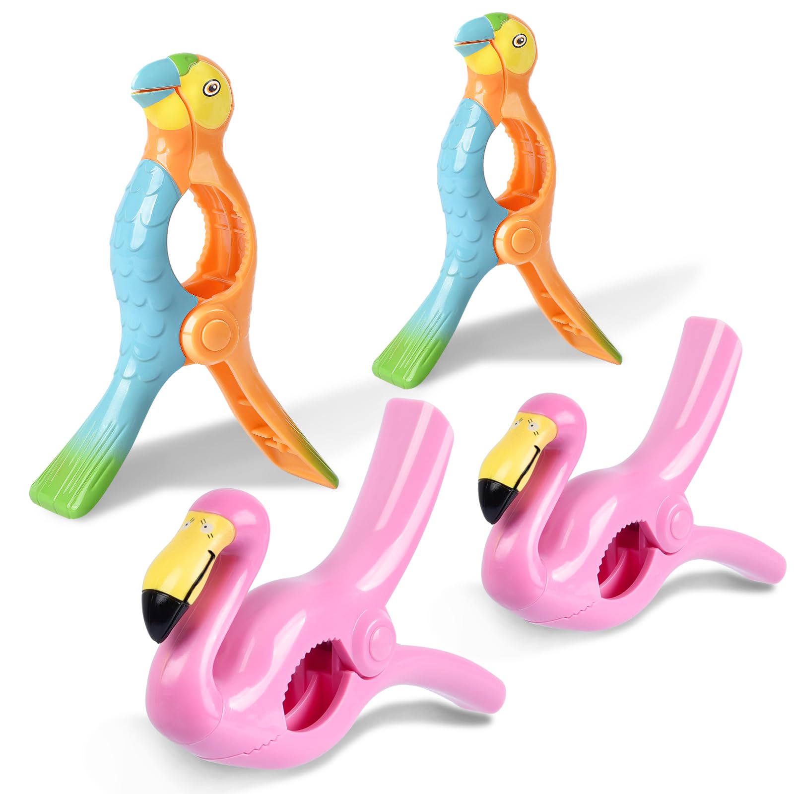 Beach Towel Clips, Sopito Jumbo Size Towel Clips For Beach Chairs Cruise Patio And Pool Accessories, Set Of 4 (Pink Orange Flami
