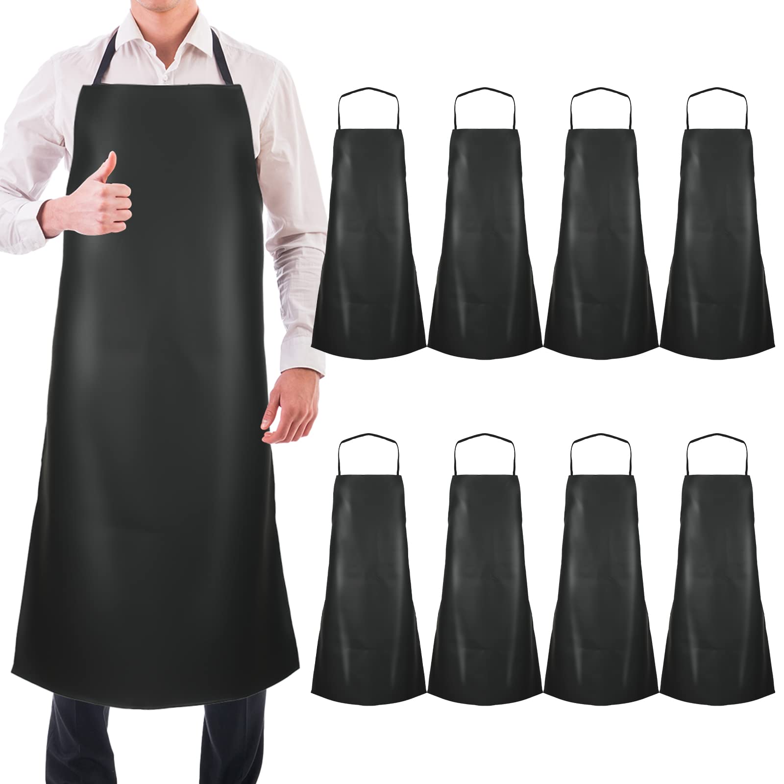 Hercicy 8 Pcs Heavy Duty Waterproof Work Apron For Dishwashing 40 Inch Pu Leather Dishwasher Apron For Restaurant Men Cleaning L