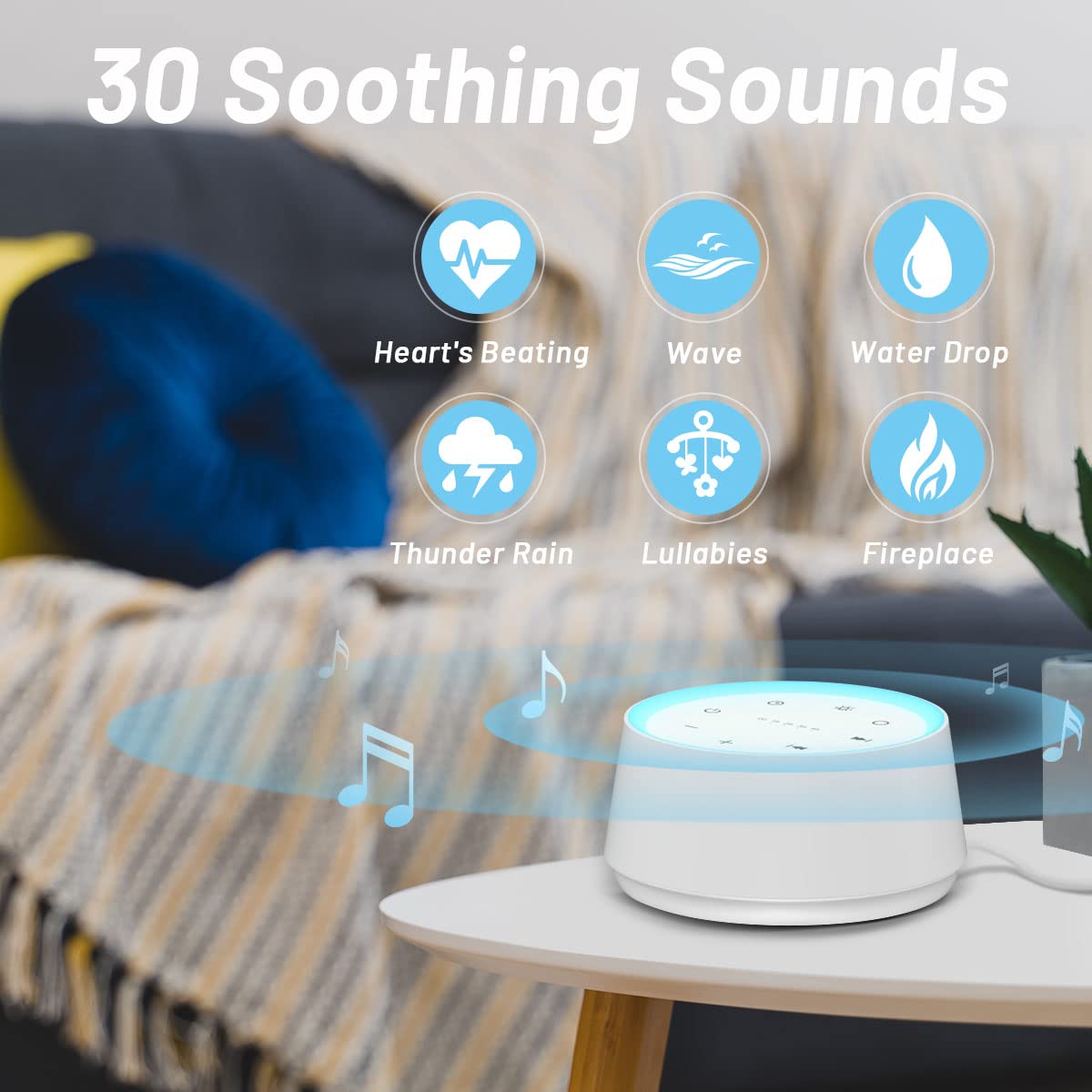 EasyHome Sleep Sound Machine White Noise Machines with 30 Soothing Sounds 12 Adjustable Night Light 10 Adjustment Brightness 36 Levels of Volume 5 Timers and Memory Function Kid AdultTravel