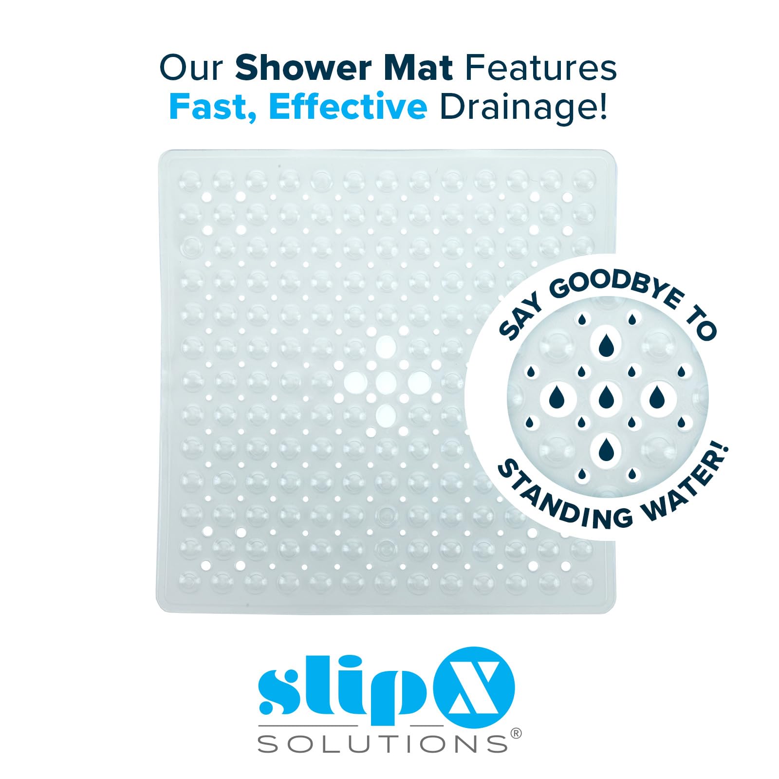 Slipx Solutions Essential Square Shower Mat, 21''X21'', Grippy Textured Surface, 25% Stronger Suction Cups, Non-Slip Shower Floo