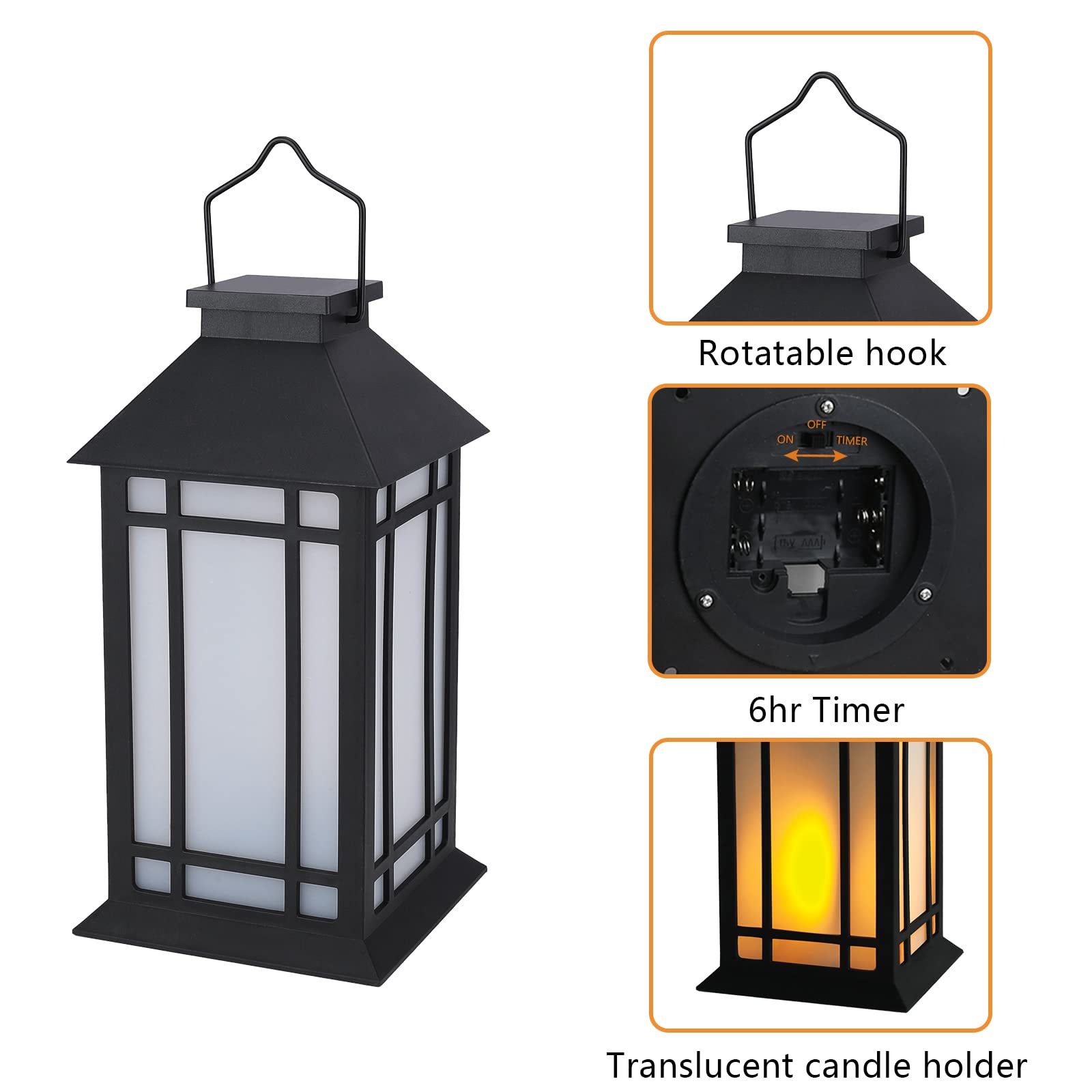 Bdor 13-Inch IP65 Waterproof Battery-Powered Outdoor Lantern with Led Flameless Candle and 6-Hour Timer - Decorative Lantern for
