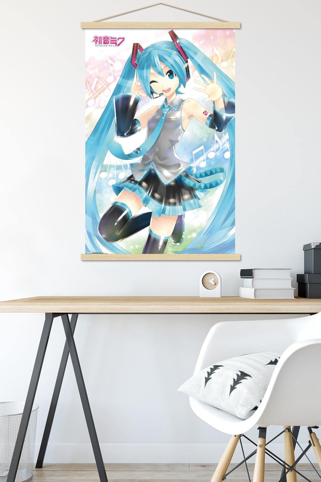 Trends International Hatsune Miku - Waving Wall Poster, 22.375'' X 34'', Premium Print And Beechwood Hanger Bundle